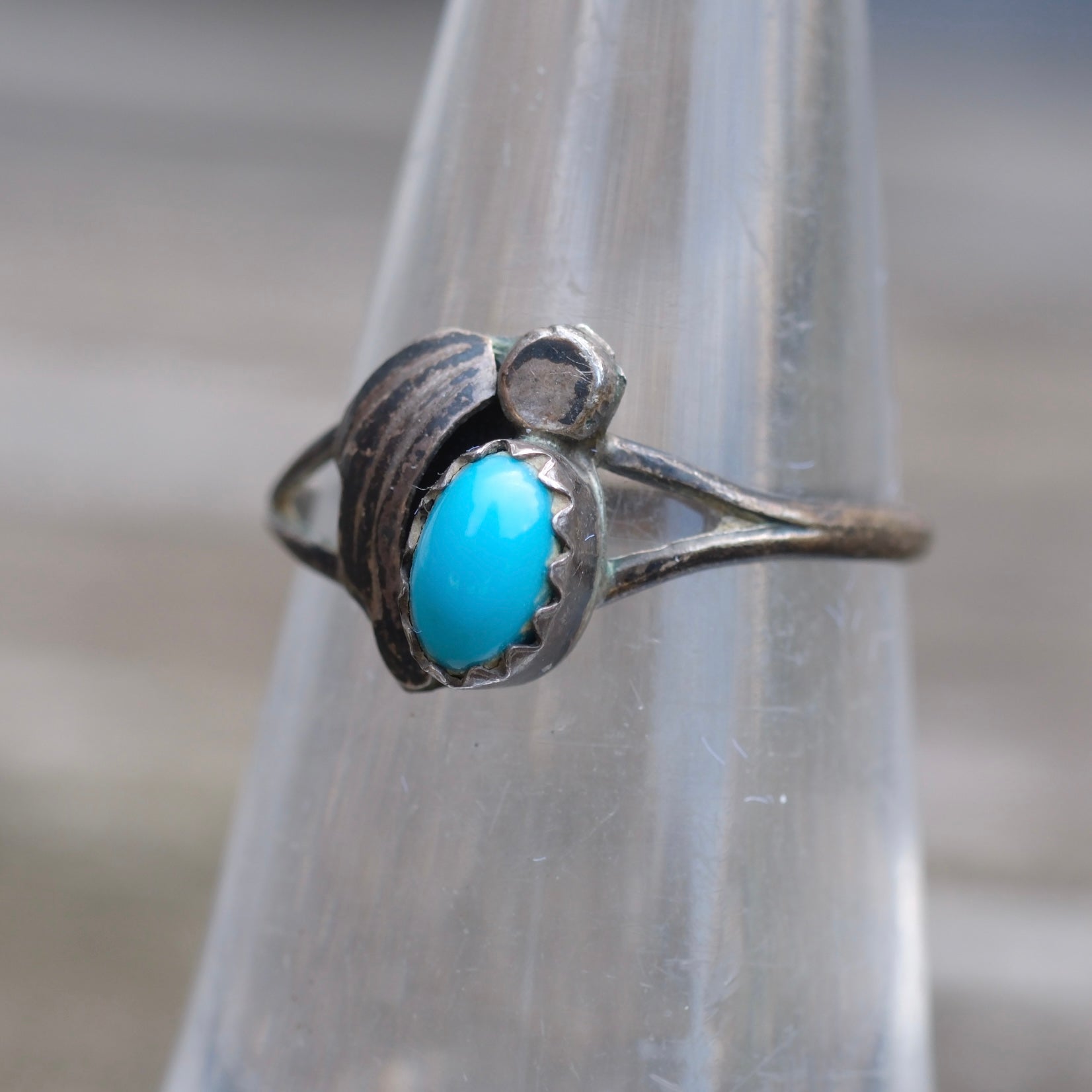 Vintage Sterling Turquoise Feather Ring 5.75