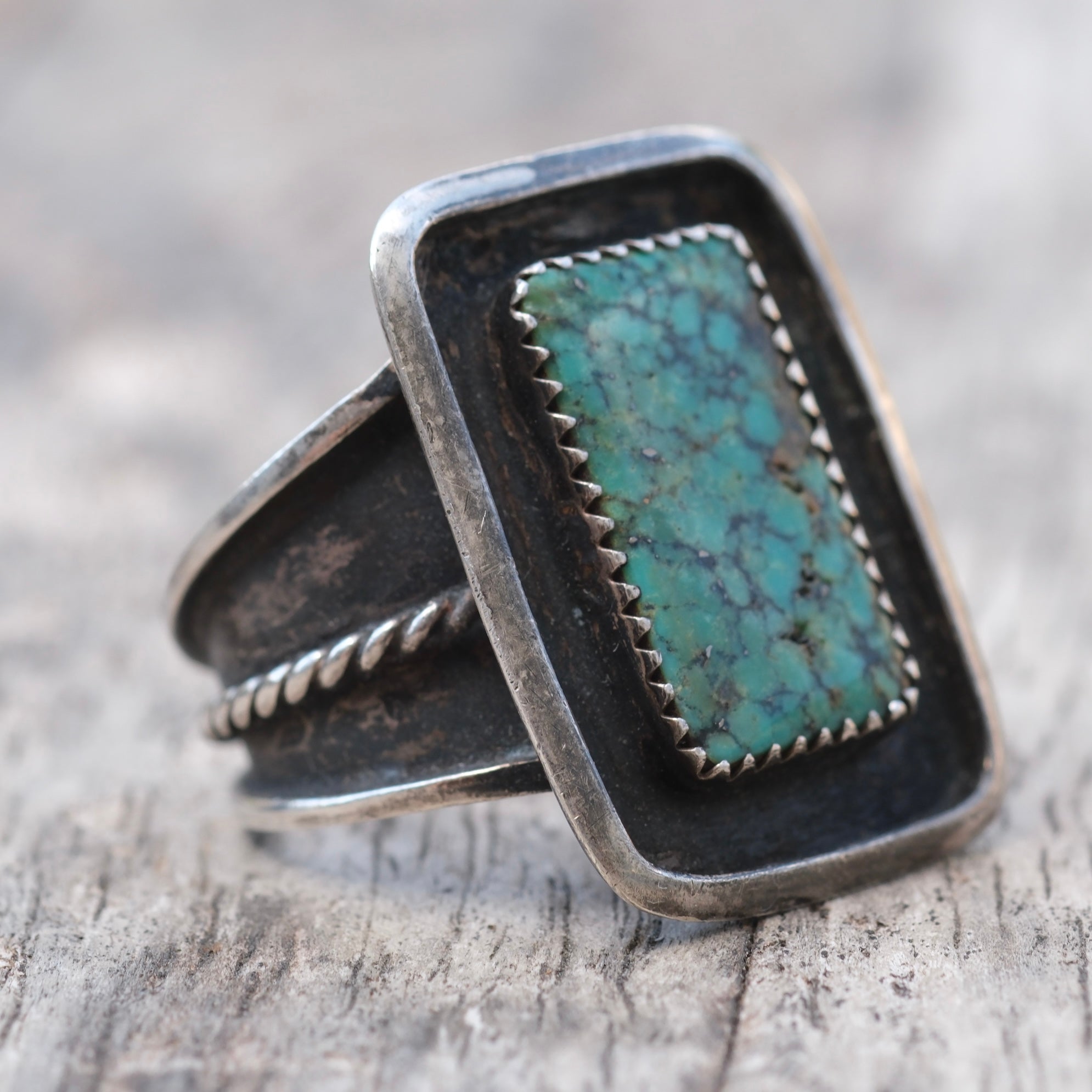 Vintage Sterling Turquoise Shadowbox Ring 10.25