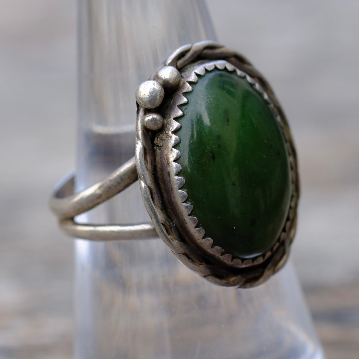 Vintage Sterling Jade Roper Ring 6.75