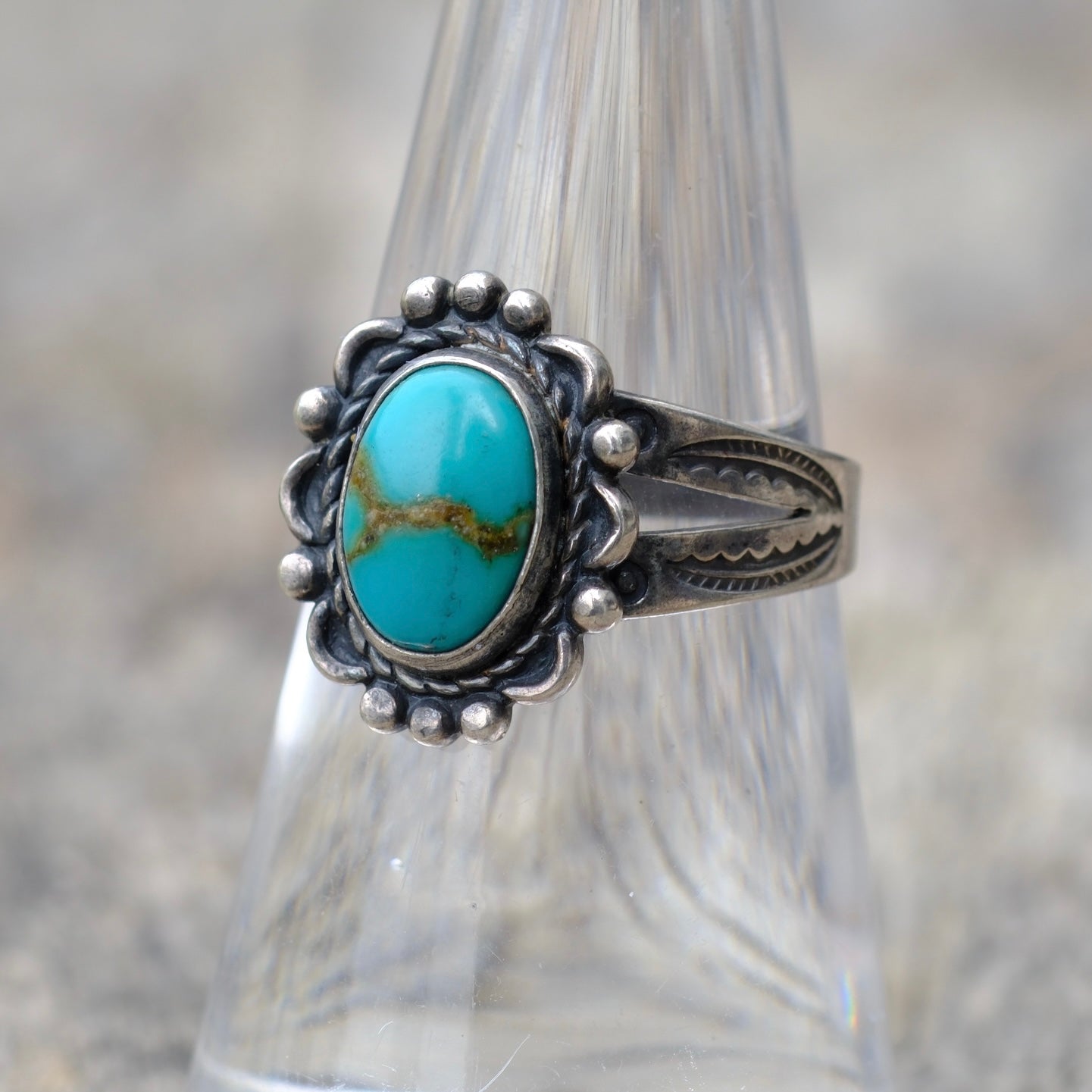 Vintage Sterling Turquoise Ring 6.75