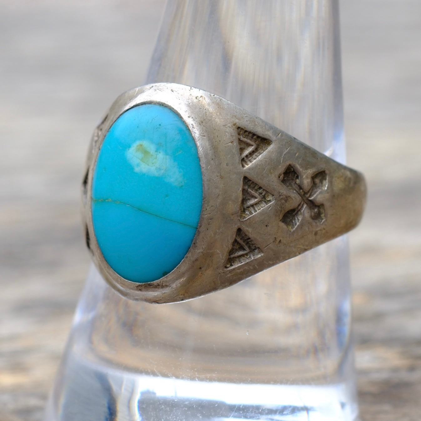 Vintage Sterling Turquoise Crossed Arrows Ring 9.5