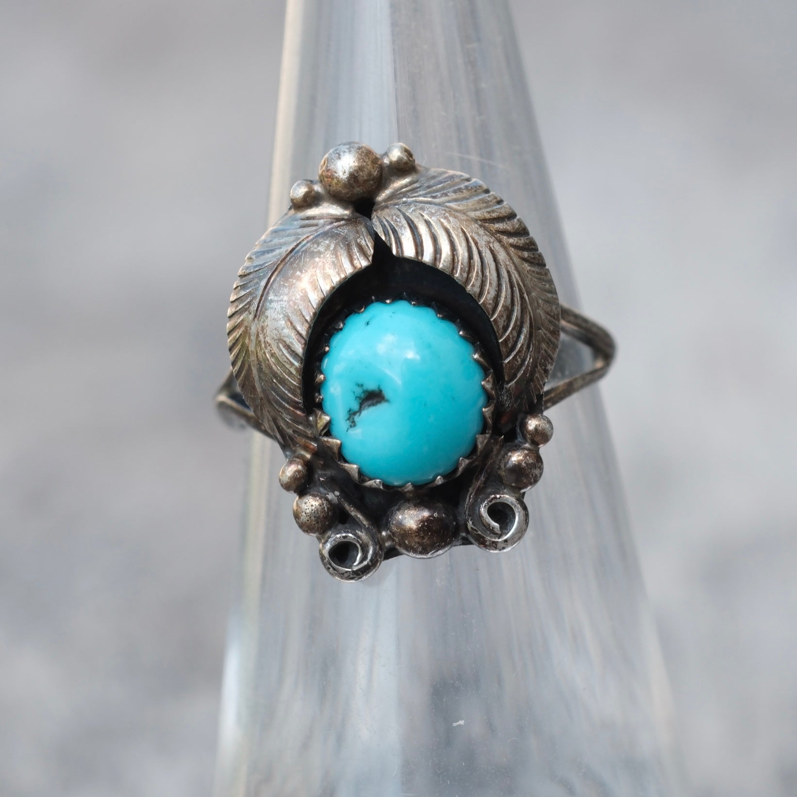 Vintage Sterling Turquoise Feather Ring 4.75