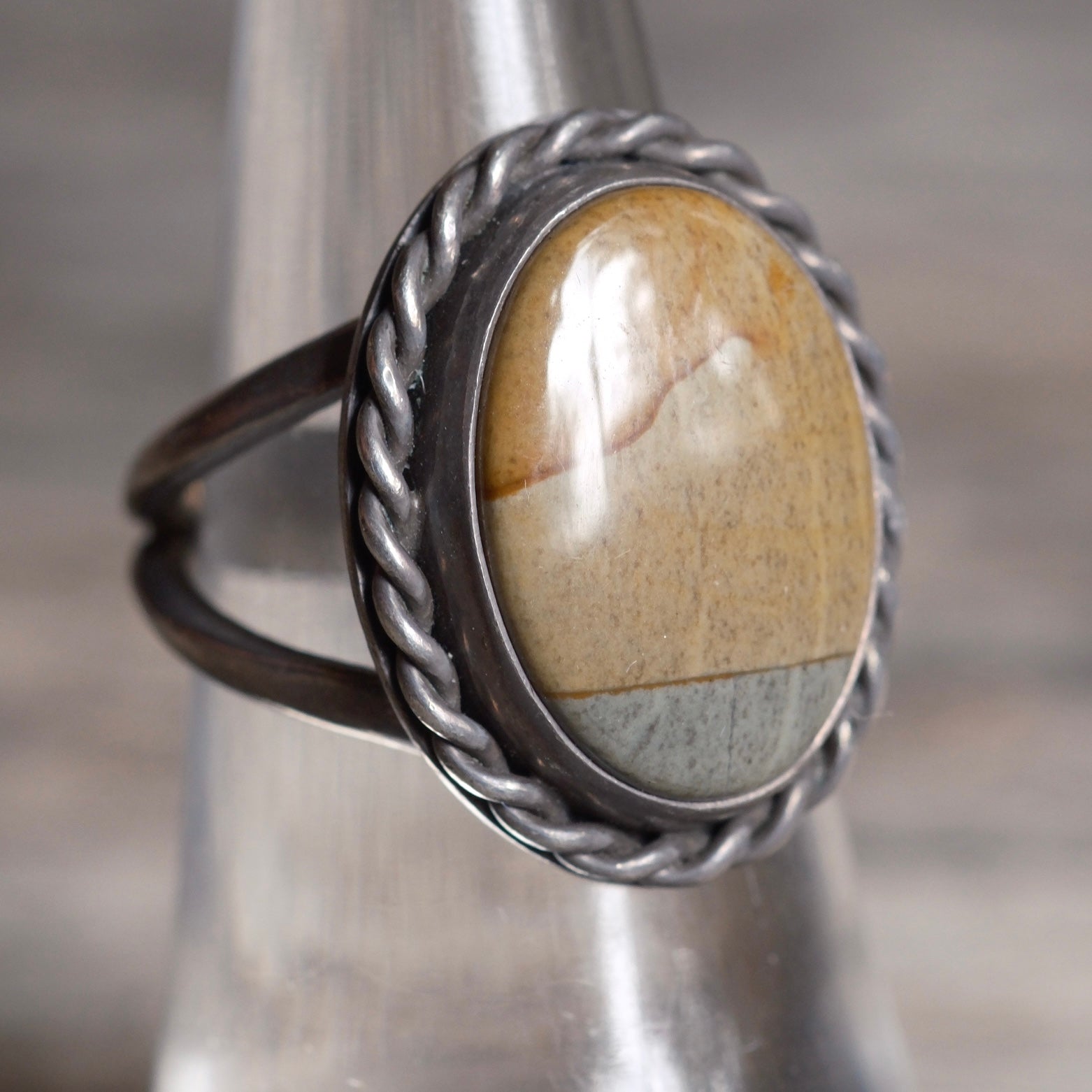 Vintage Sterling Picture Stone Ring 6.5