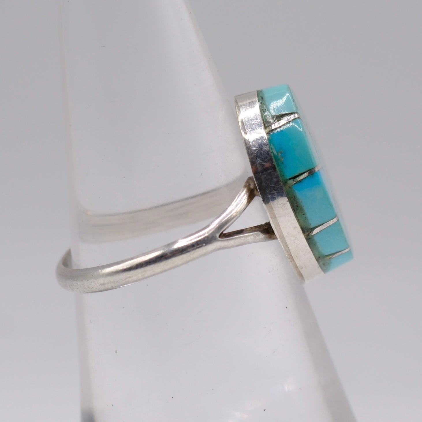 Vintage Sterling Turquoise Inlay Ring 6.25