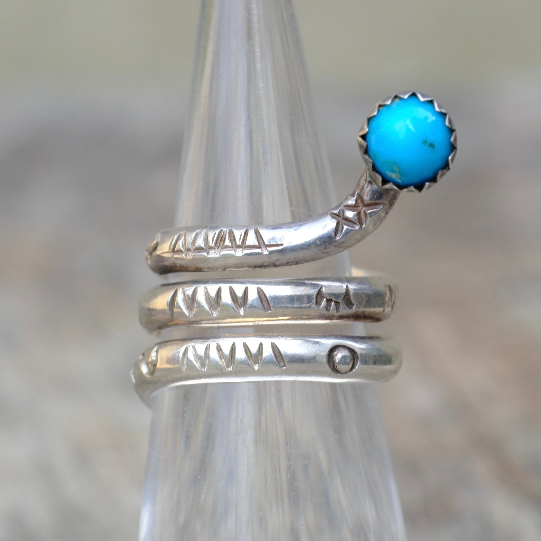 Vintage Sterling Stamped Turquoise Snake Ring 5