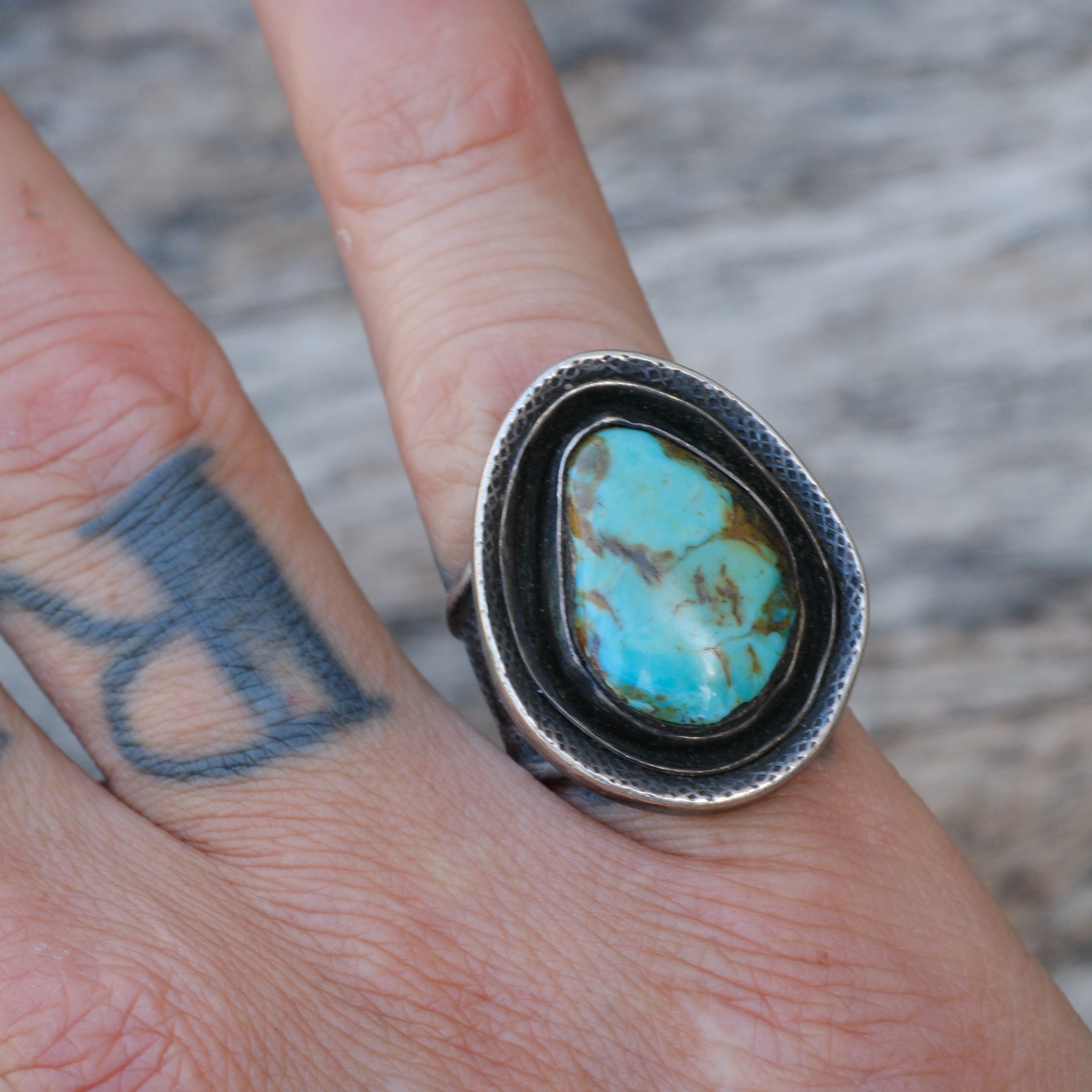 Vintage Sterling Turquoise Shadowbox Ring 6