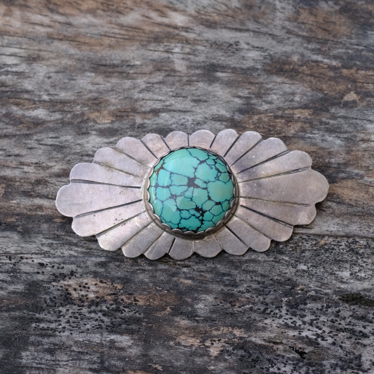 Vintage Sterling Turquoise Stamped Pin