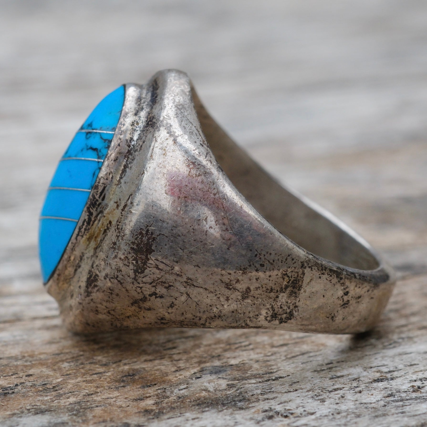 Vintage Sterling Turquoise Inlay Ring 10