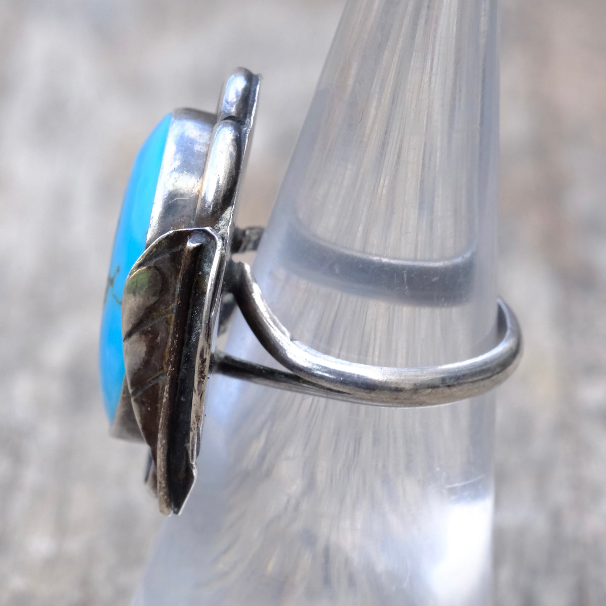 Vintage Sterling Turquoise Feather Ring 5.25