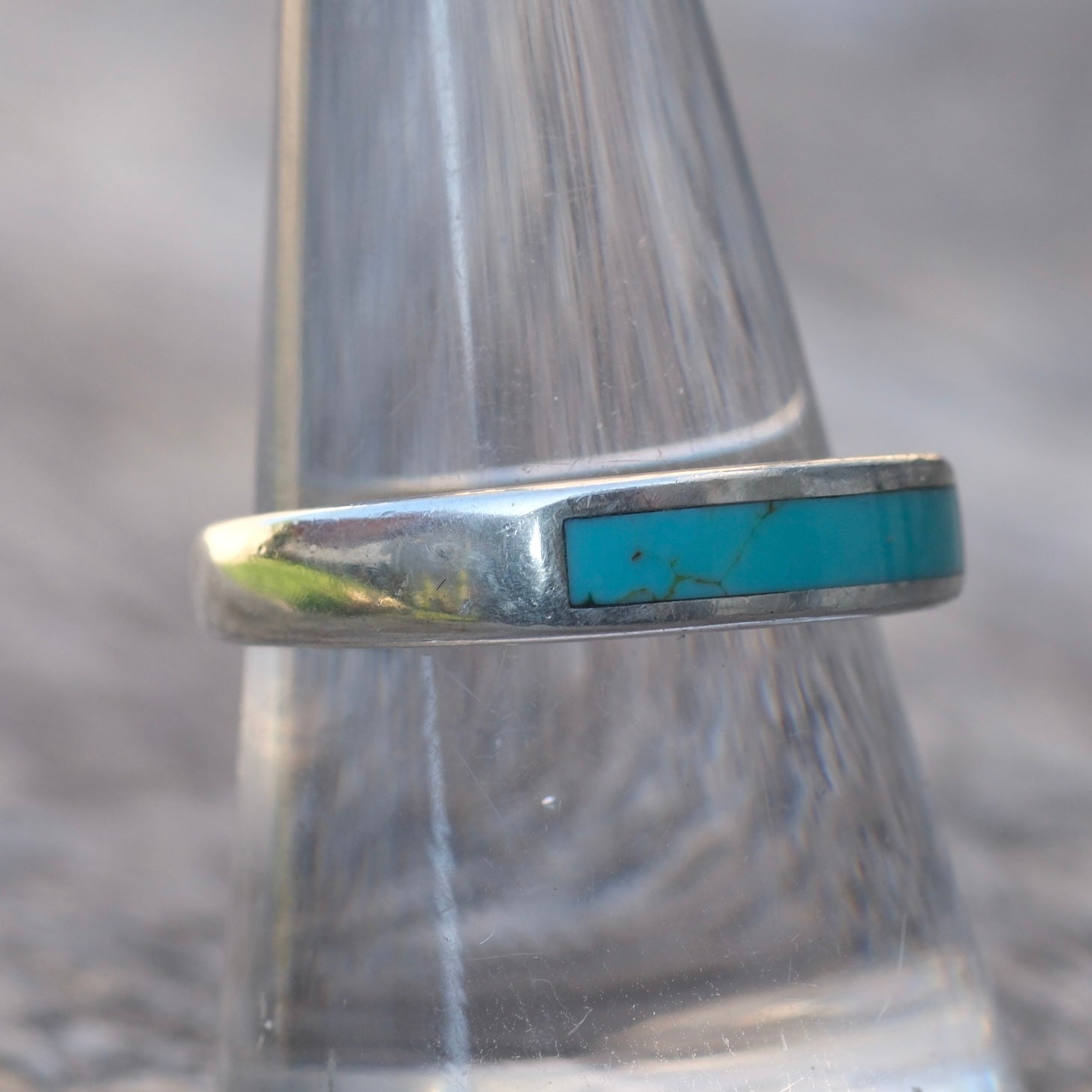 Vintage Sterling Turquoise Inlay Band Ring 9