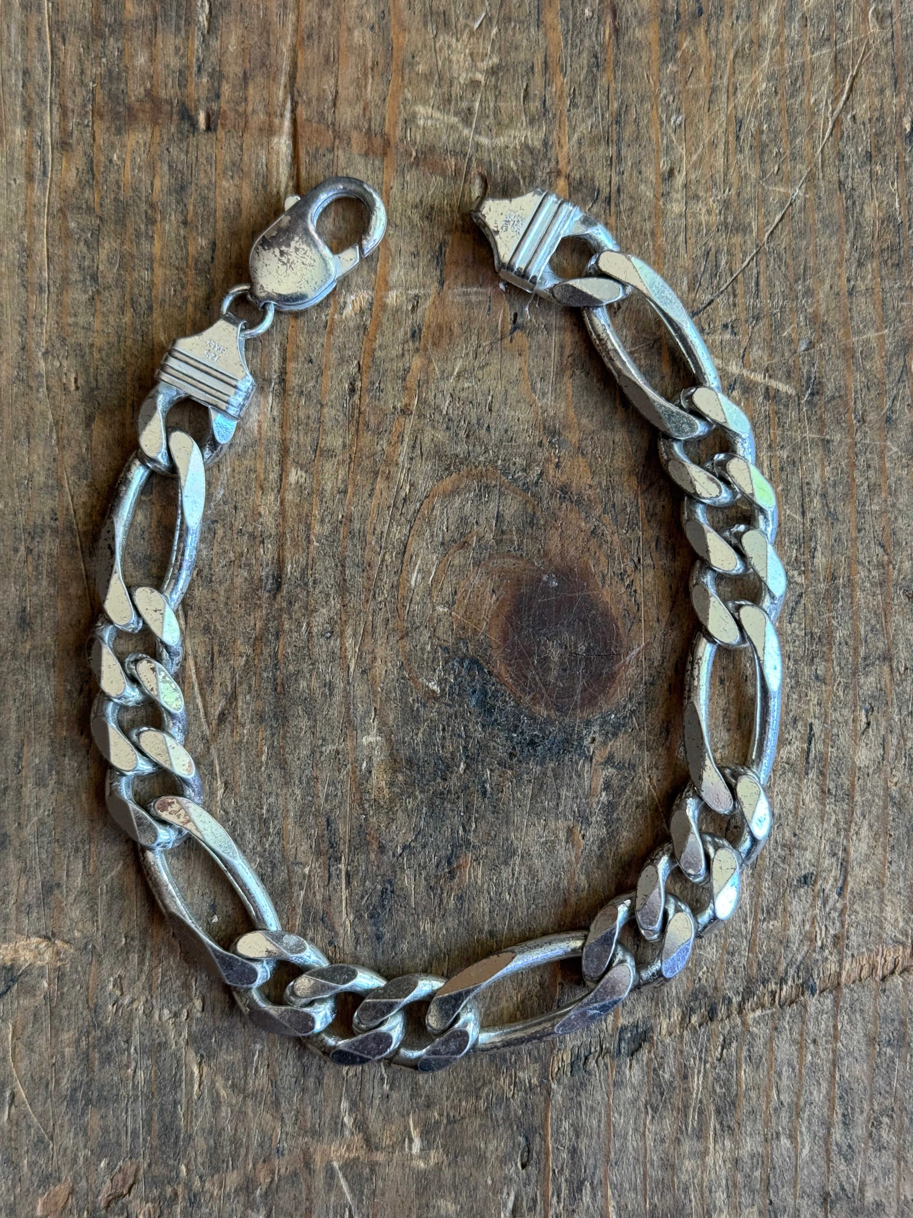 Vintage Sterling Silver Chunky Figaro Chain Bracelet 9"