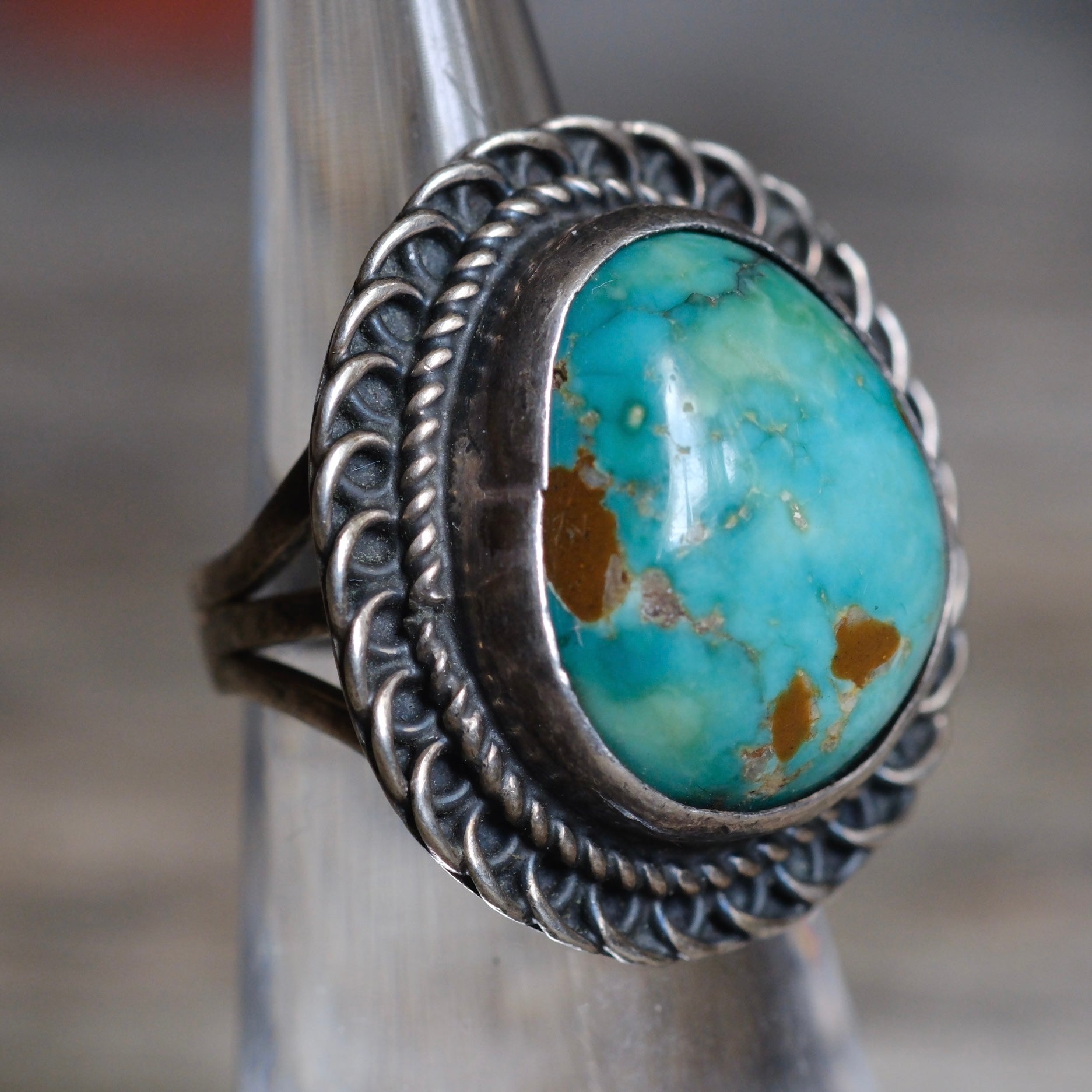 Vintage Sterling Turquoise Florette Ring 4.25