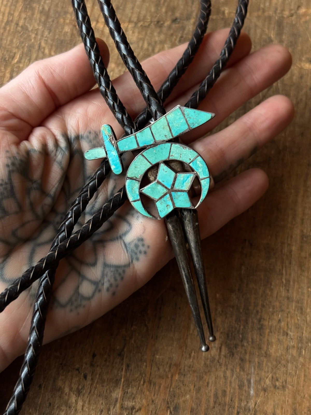 Vintage Sterling Silver Turquoise Inlay Shriners Bolo