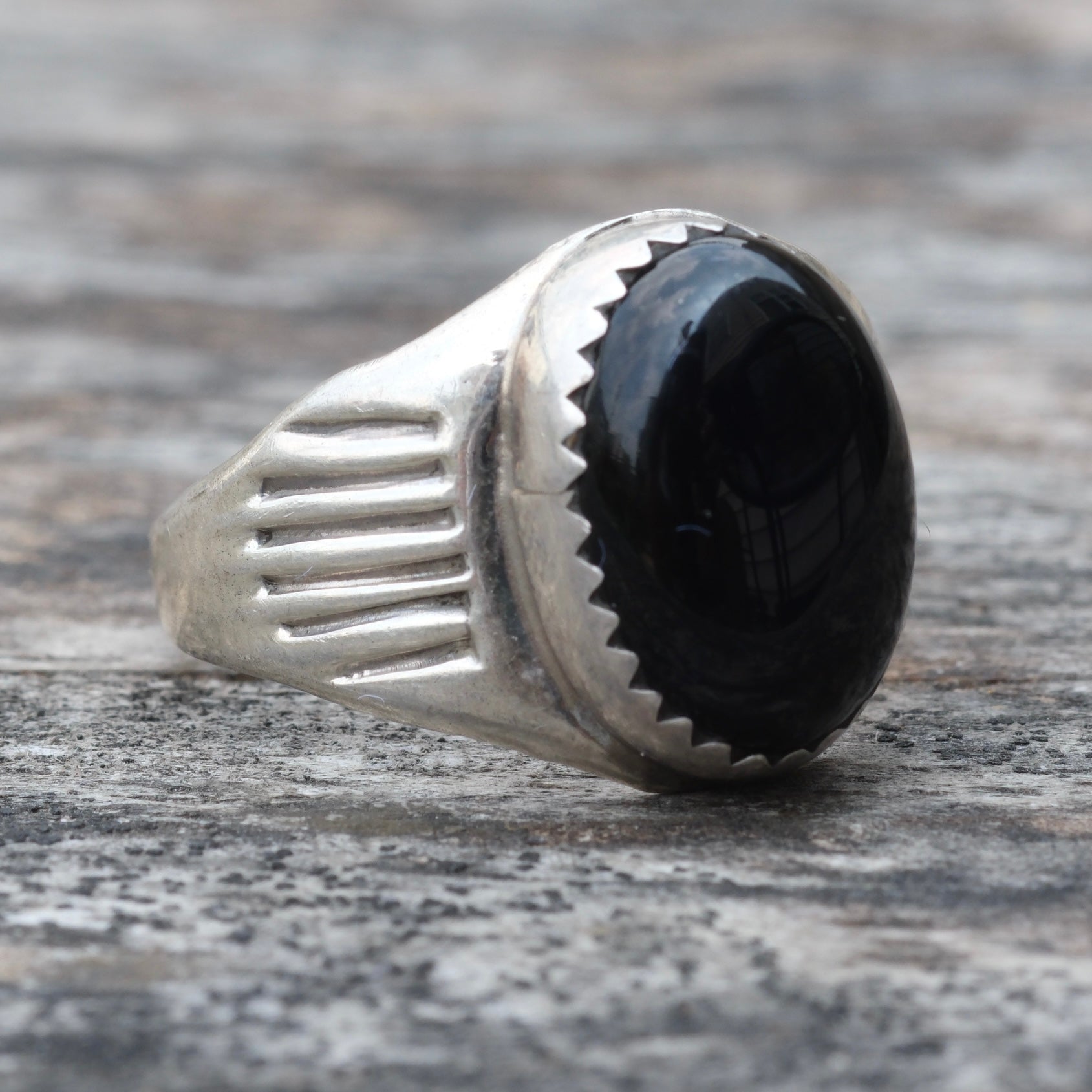 Vintage Sterling Onyx Stamped Band Ring 8.25