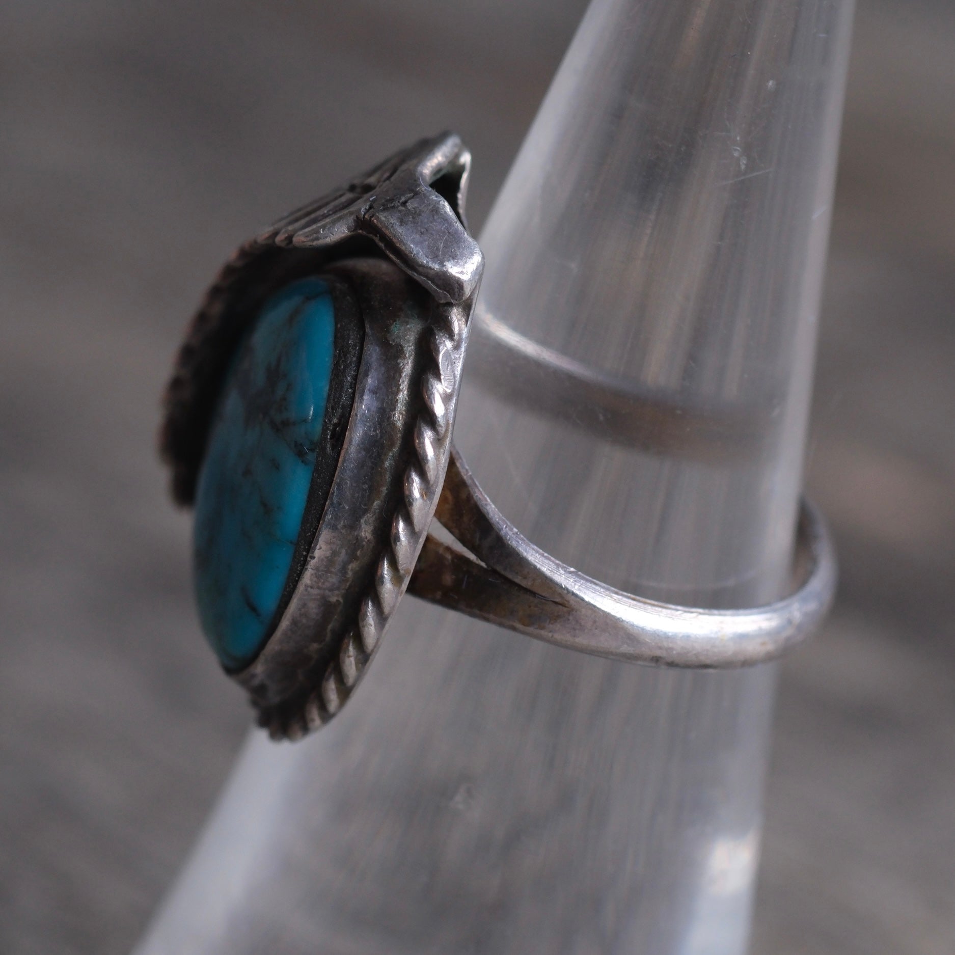 Vintage Sterling Turquoise Feather Ring 5.75