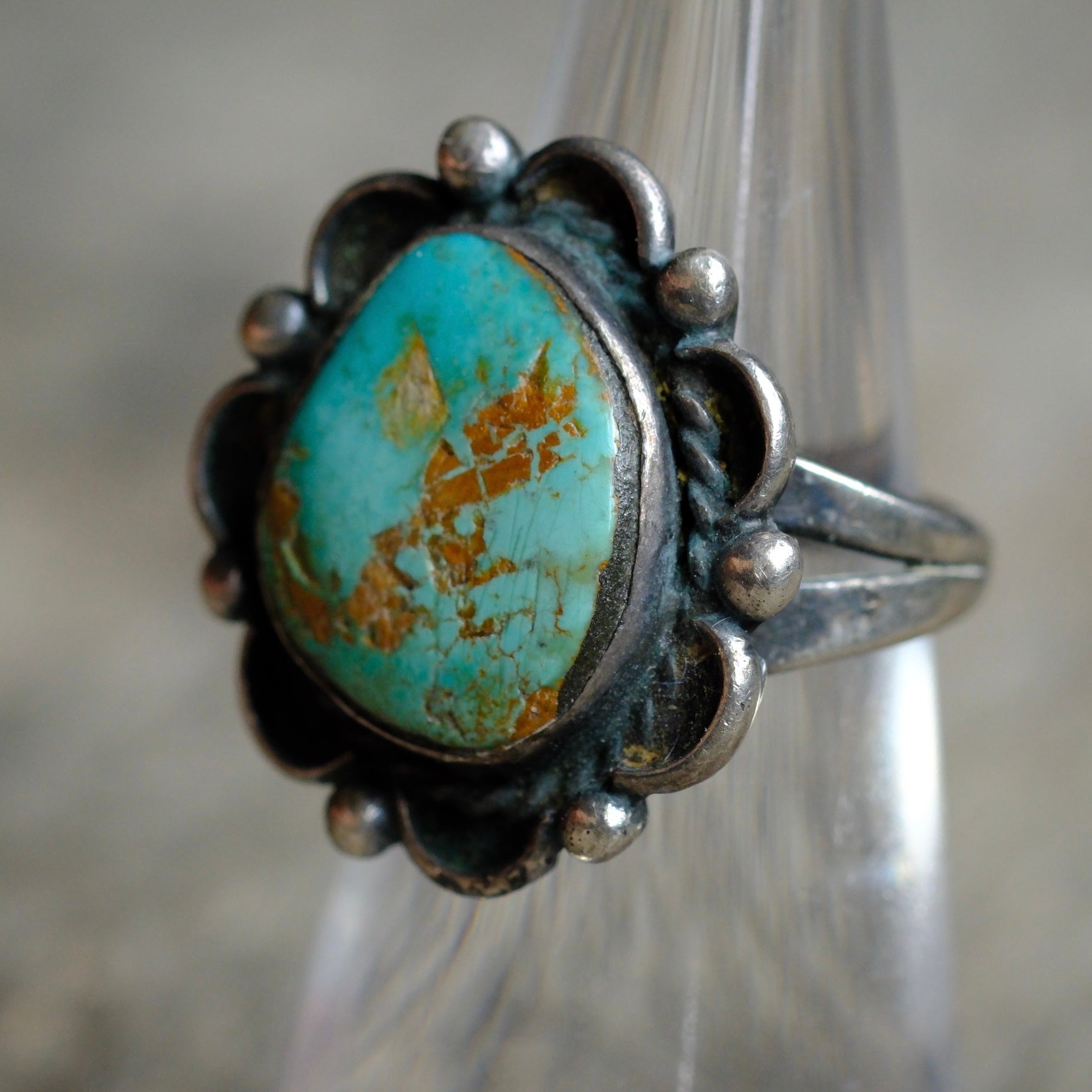 Vintage Sterling Turquoise Florette Ring 5