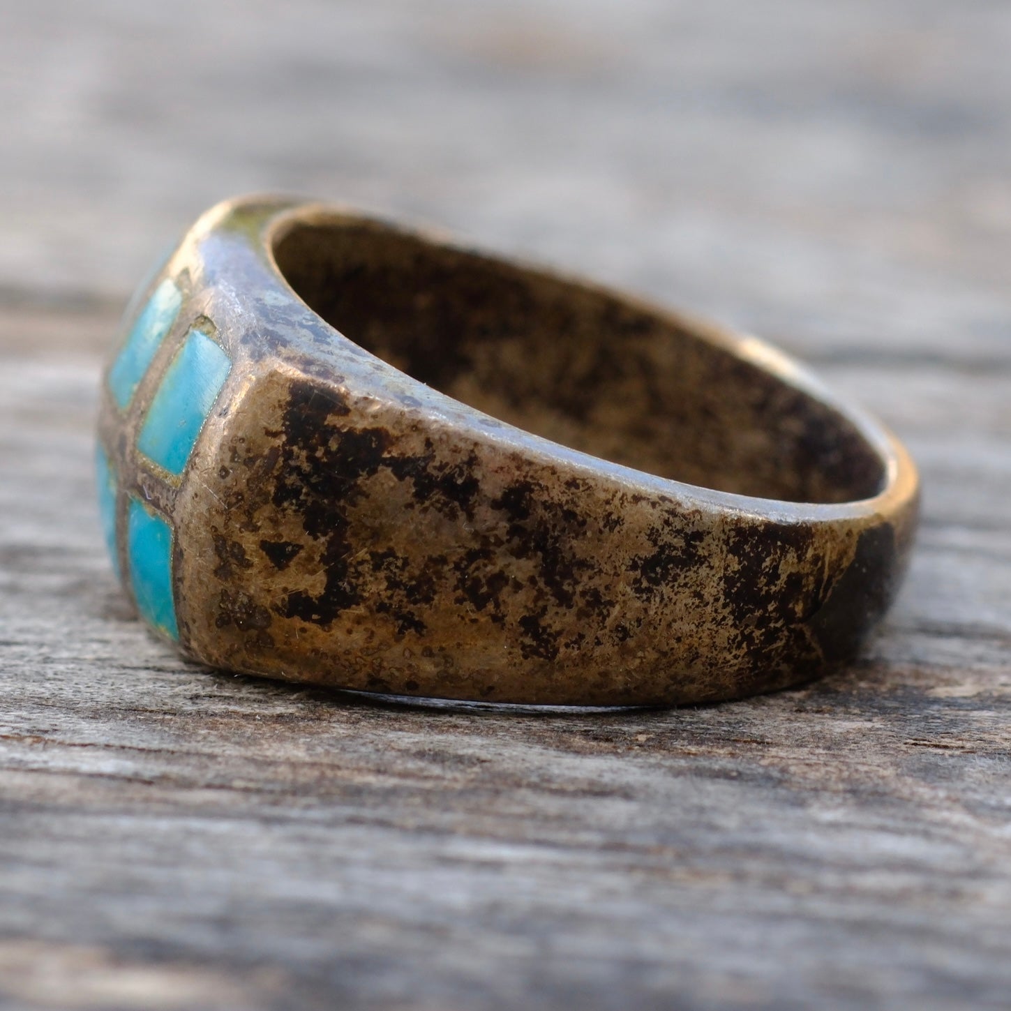 Vintage Sterling Turquoise Inlay Ring 8.5