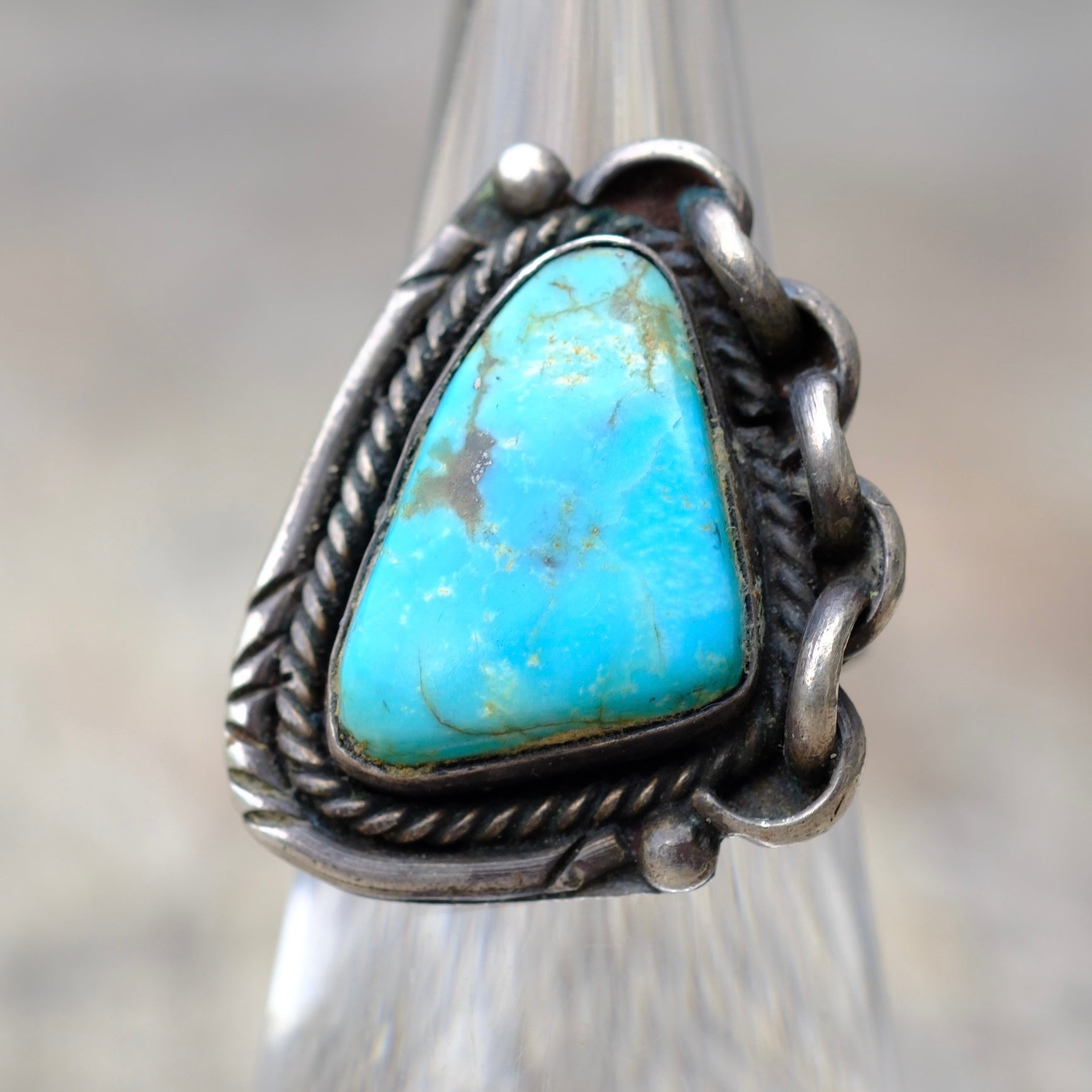 Vintage Sterling Turquoise Chain Ring 5.5