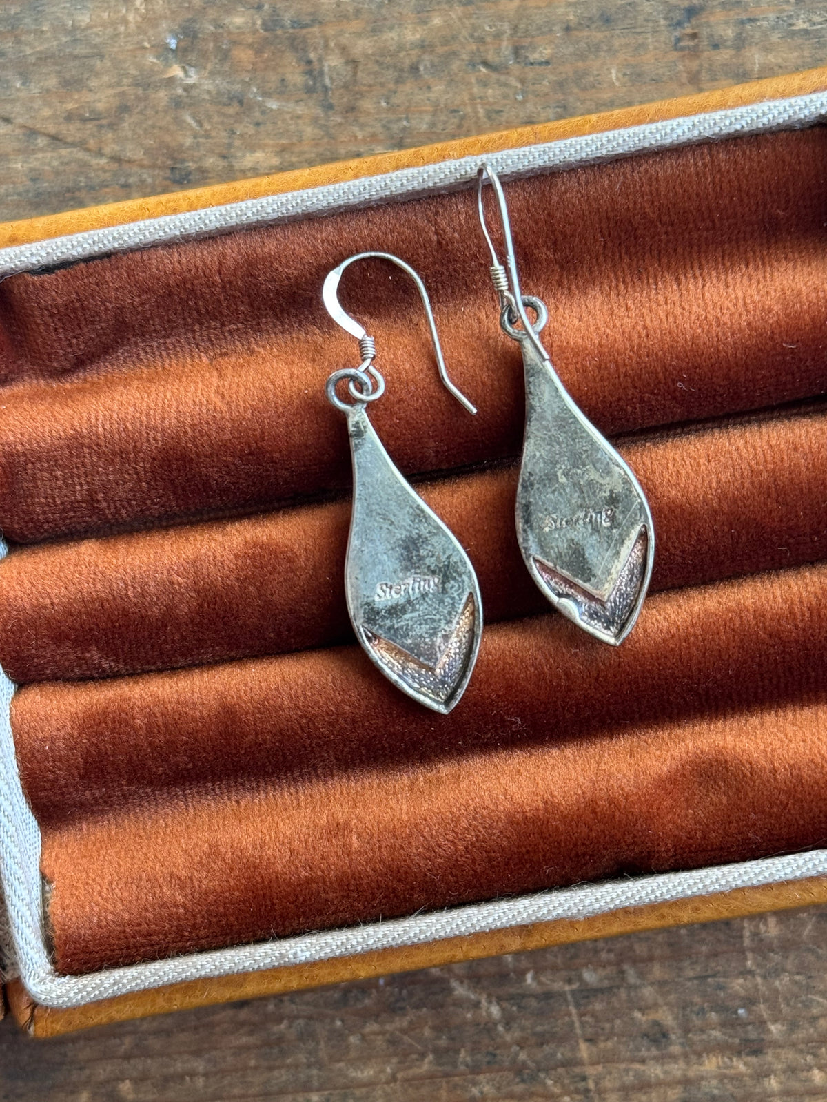 Vintage Sterling Silver Galaxy Opal Inlay Shield Earrings