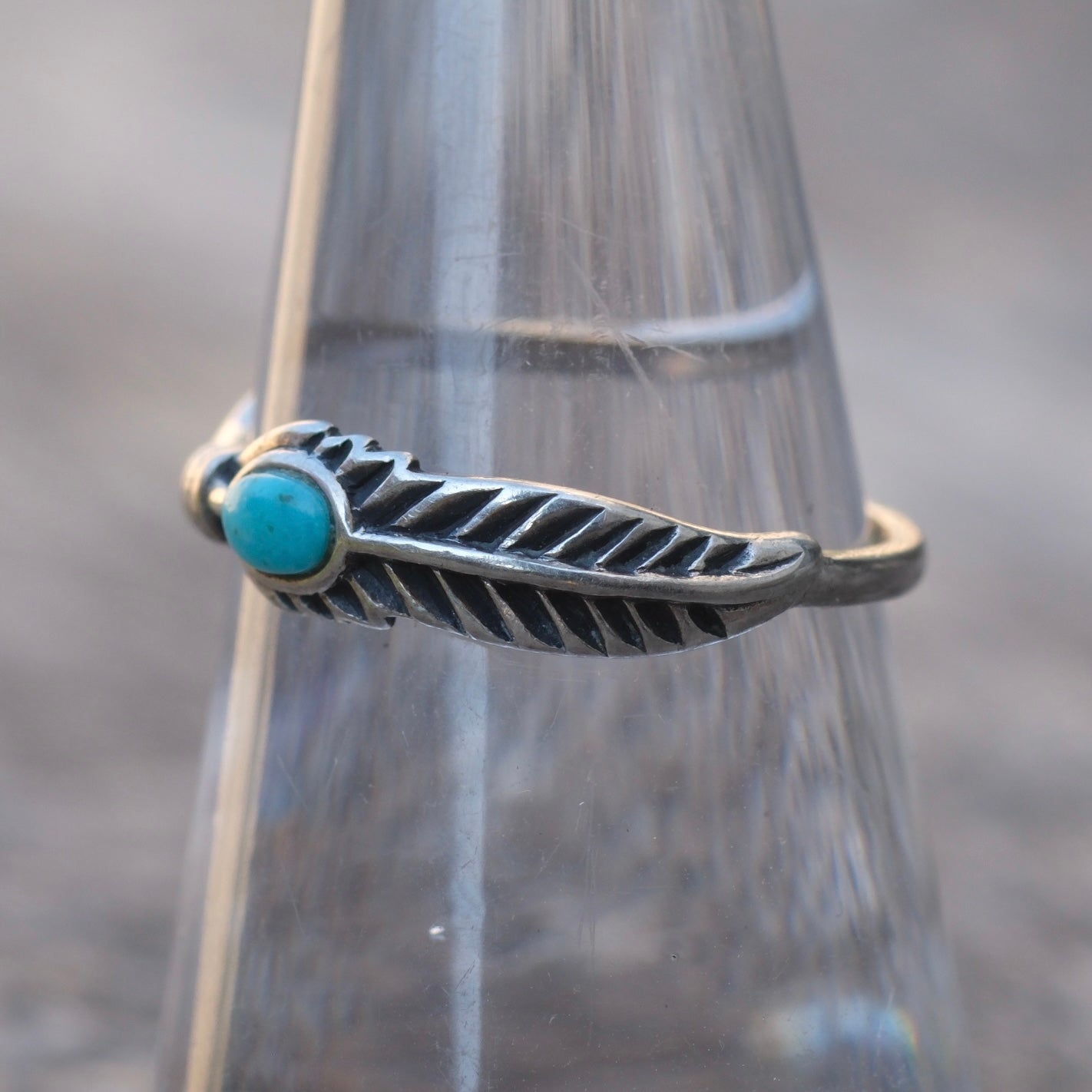 Vintage Sterling Turquoise Feather Ring 7.75