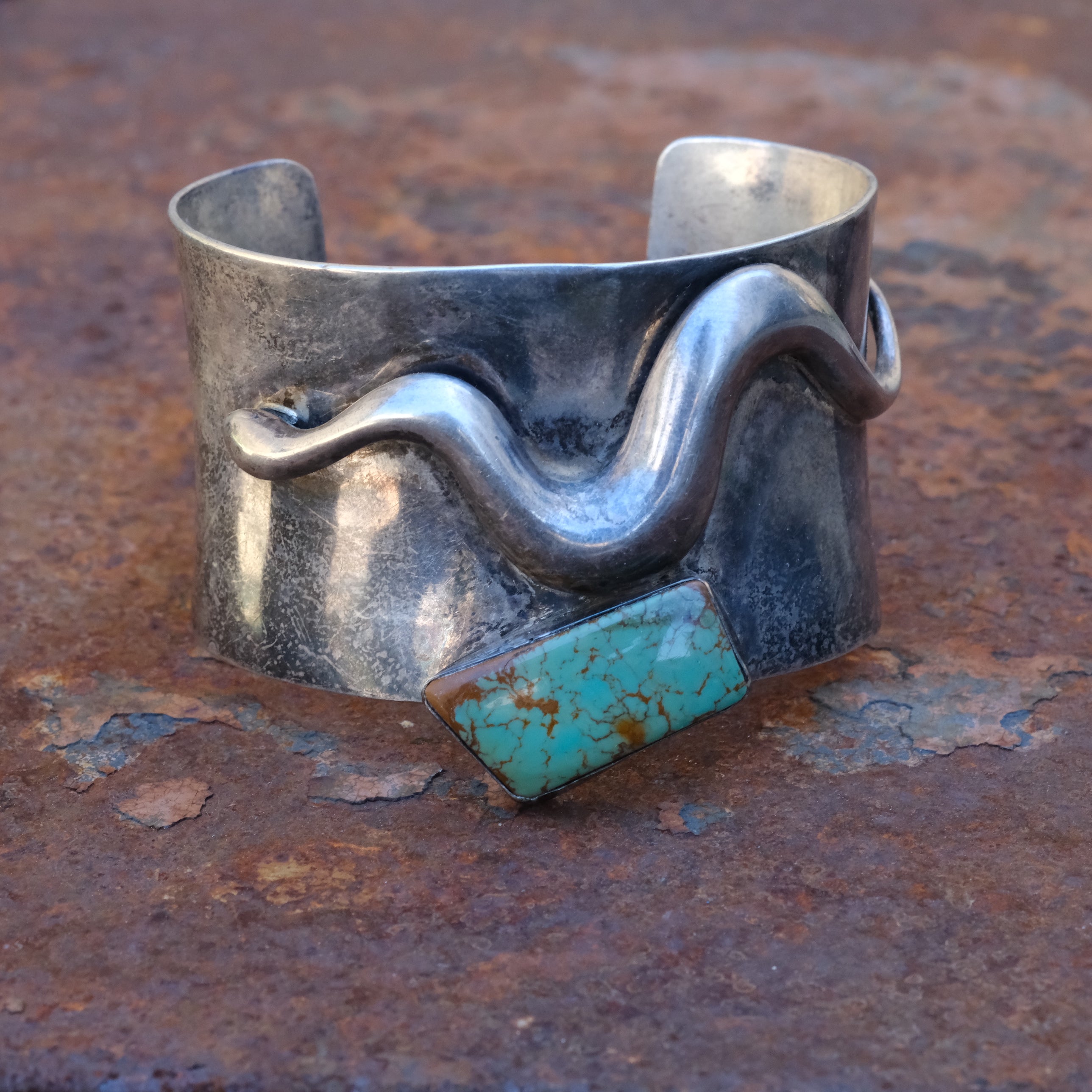 Vintage Sterling Turquoise Wide Cuff Bracelet