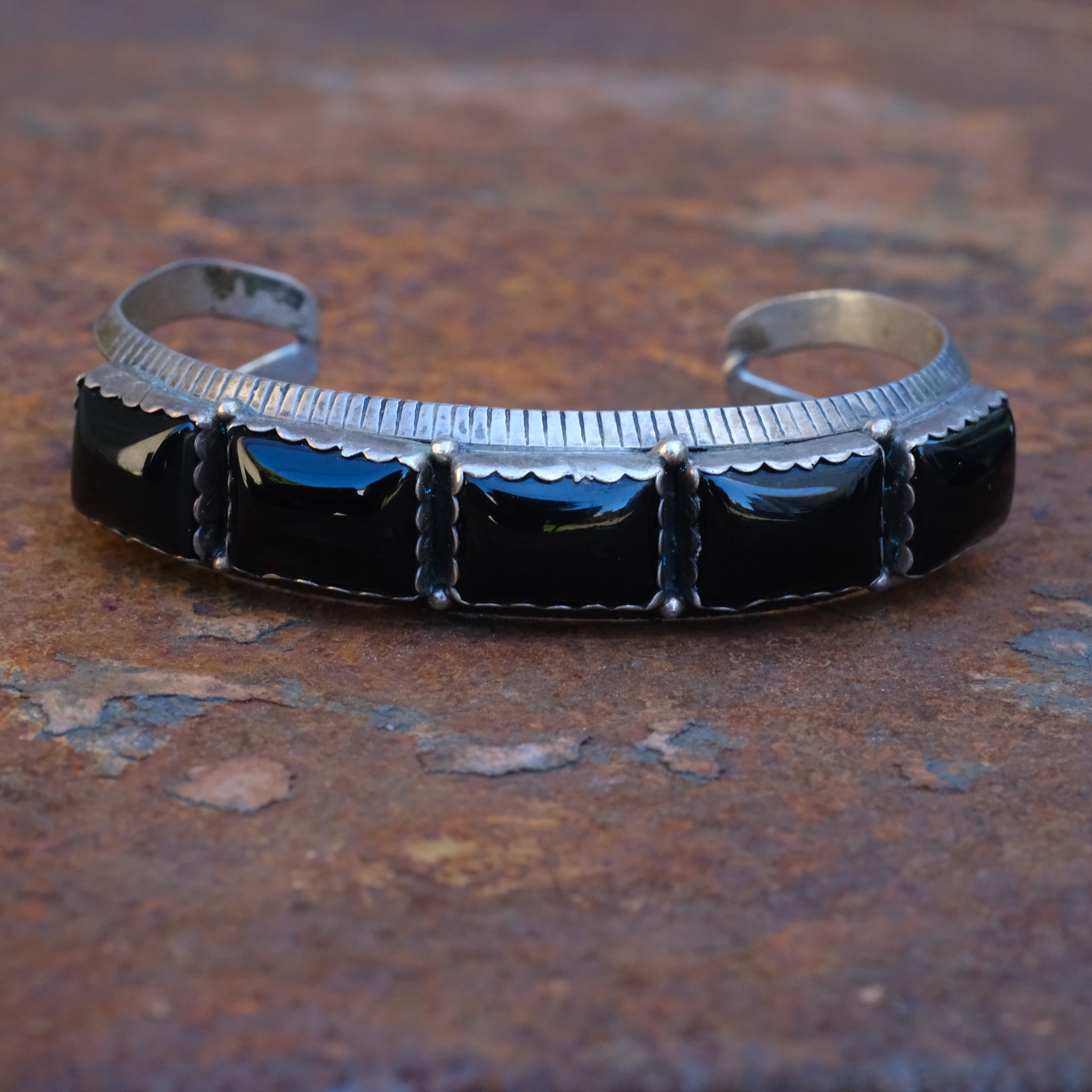 Vintage Sterling 5-Stone Onyx Cuff