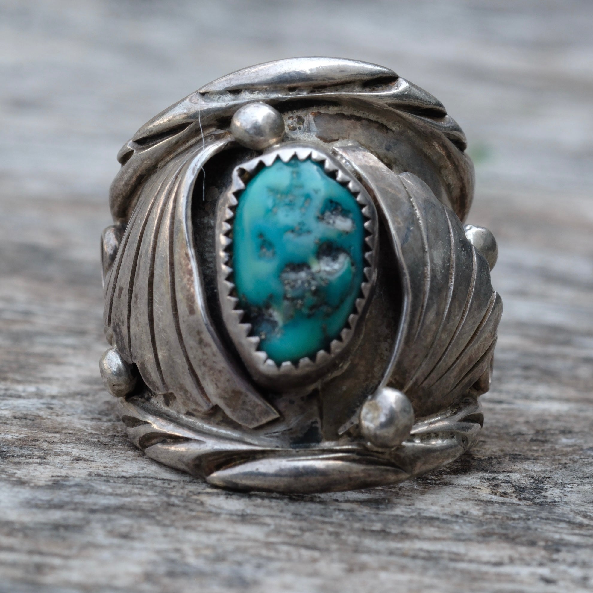 Vintage Sterling Turquoise Feather Ring 9