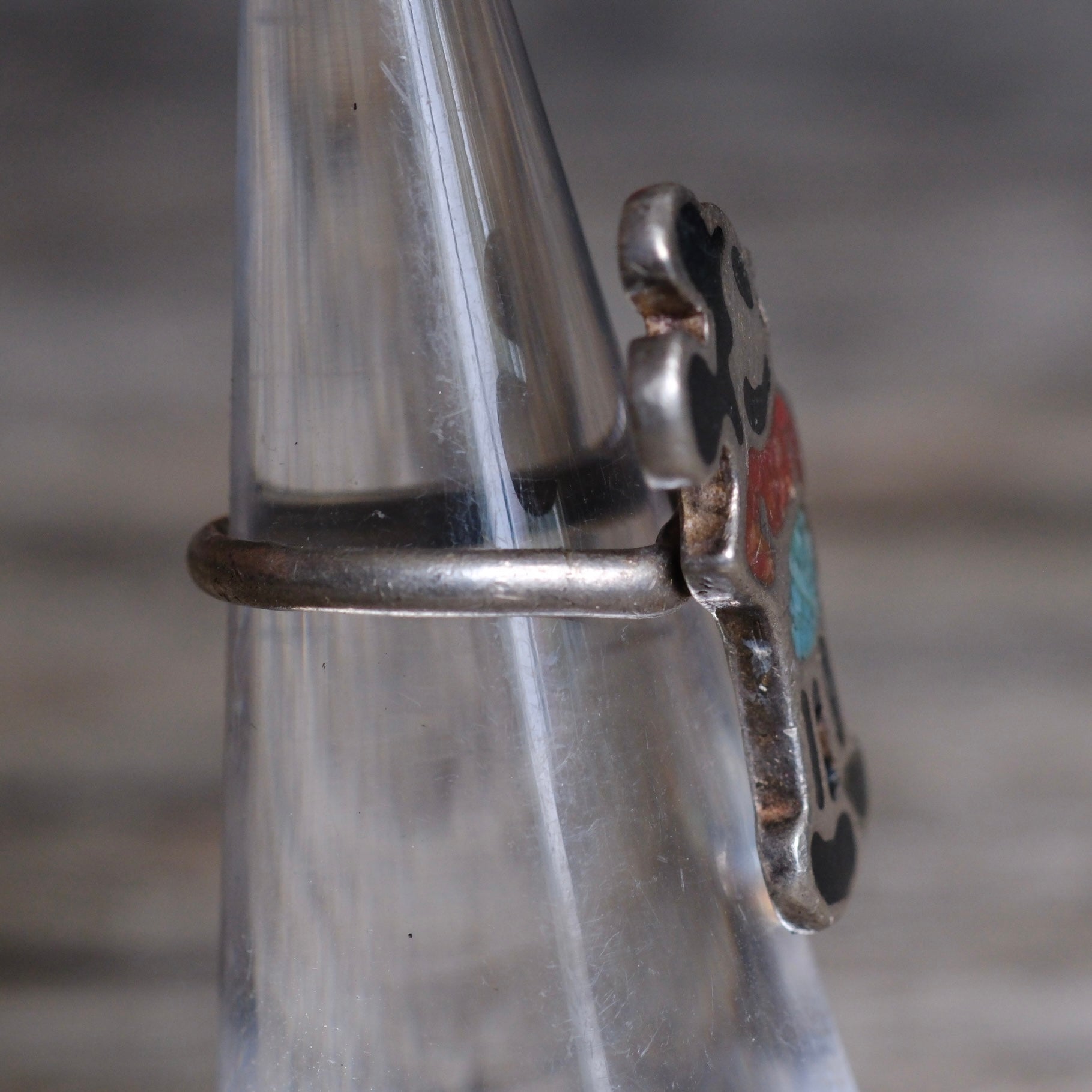 Vintage Sterling Multistone Inlay Mickey Ring 3.75