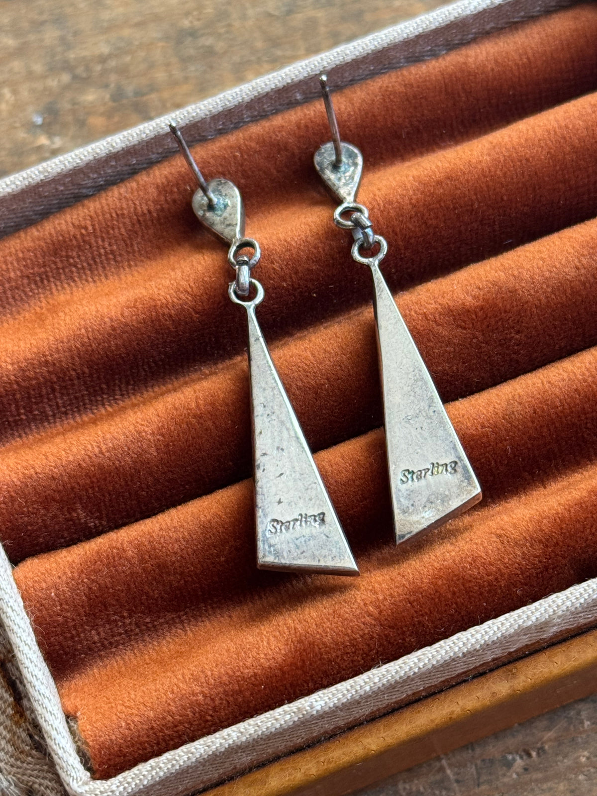 Vintage Sterling Silver Multistone Inlay Earrings