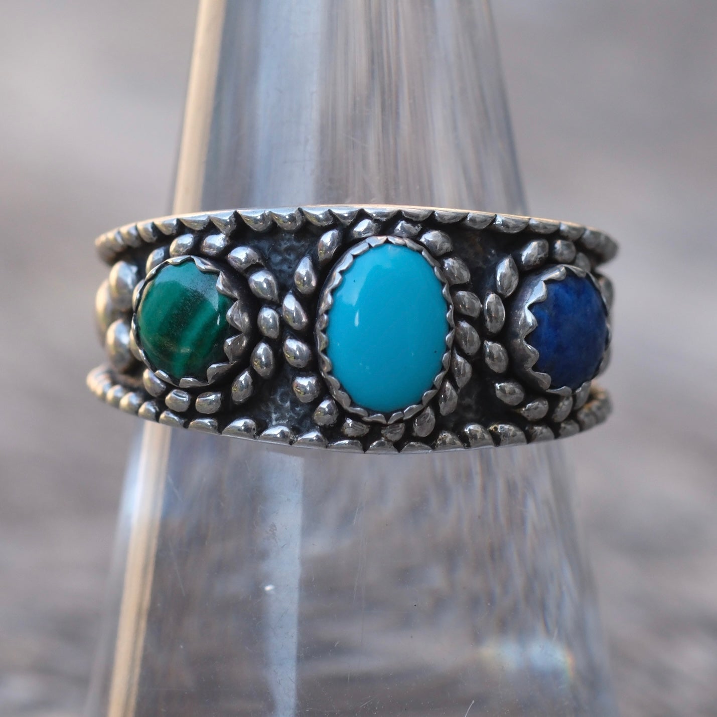 Vintage Sterling Turquoise and Lapis Ring 8