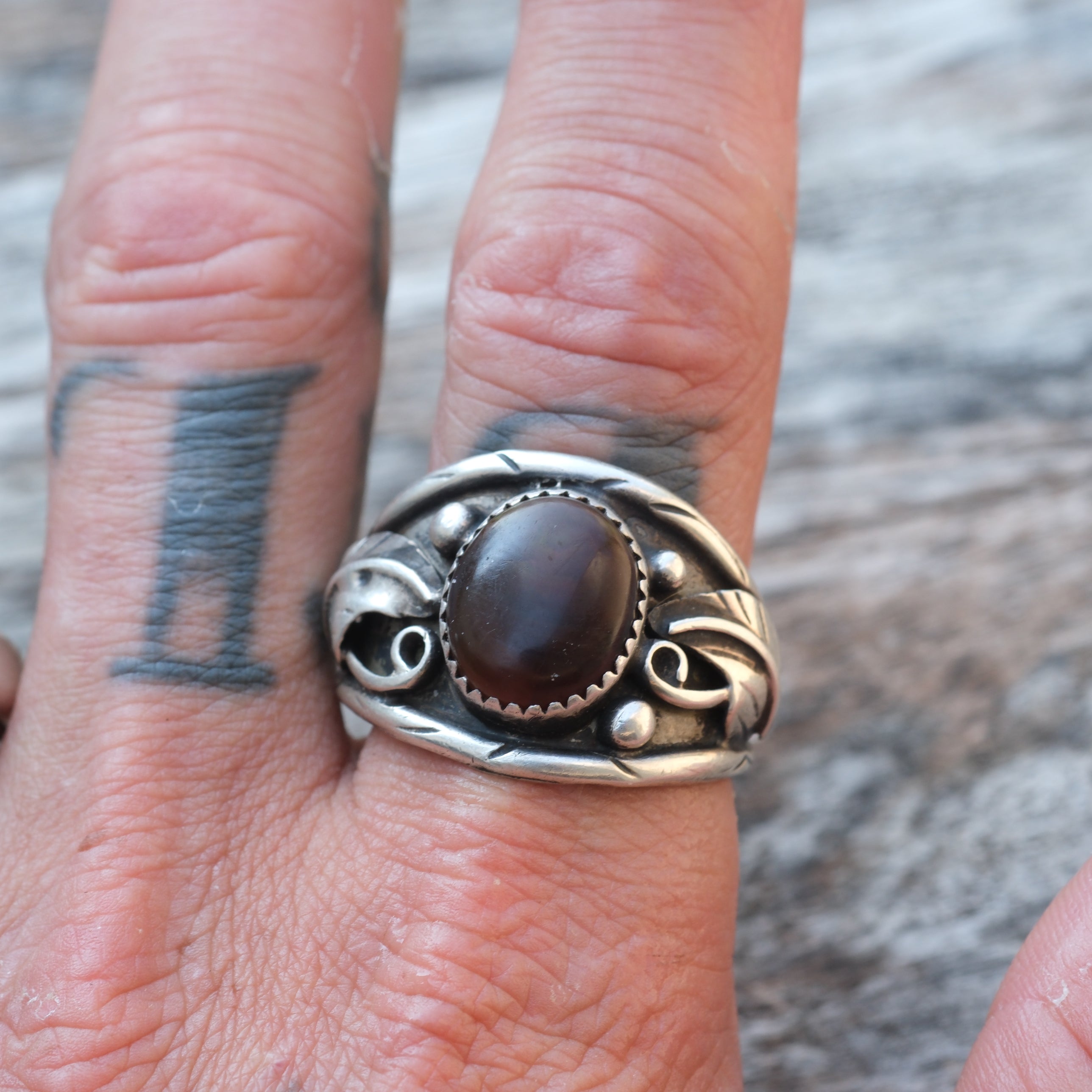 Vintage Sterling Fire Agate Feather Ring 13.5