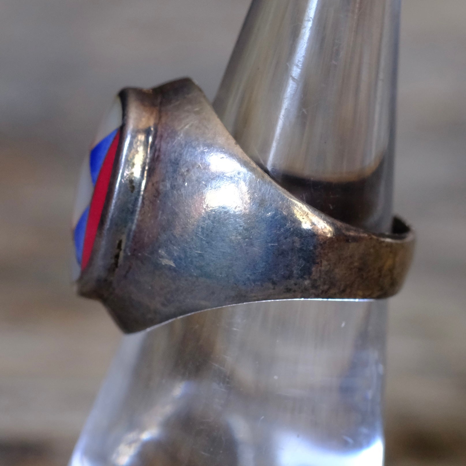 Vintage Sterling Multistone Inlay Ring 6