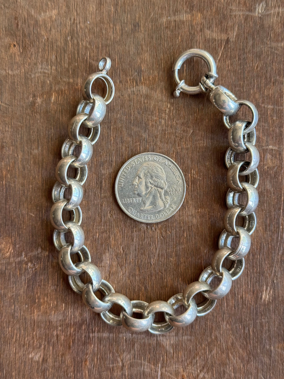 Vintage Sterling Silver 8.5” Chunky Rolo Chain Bracelet