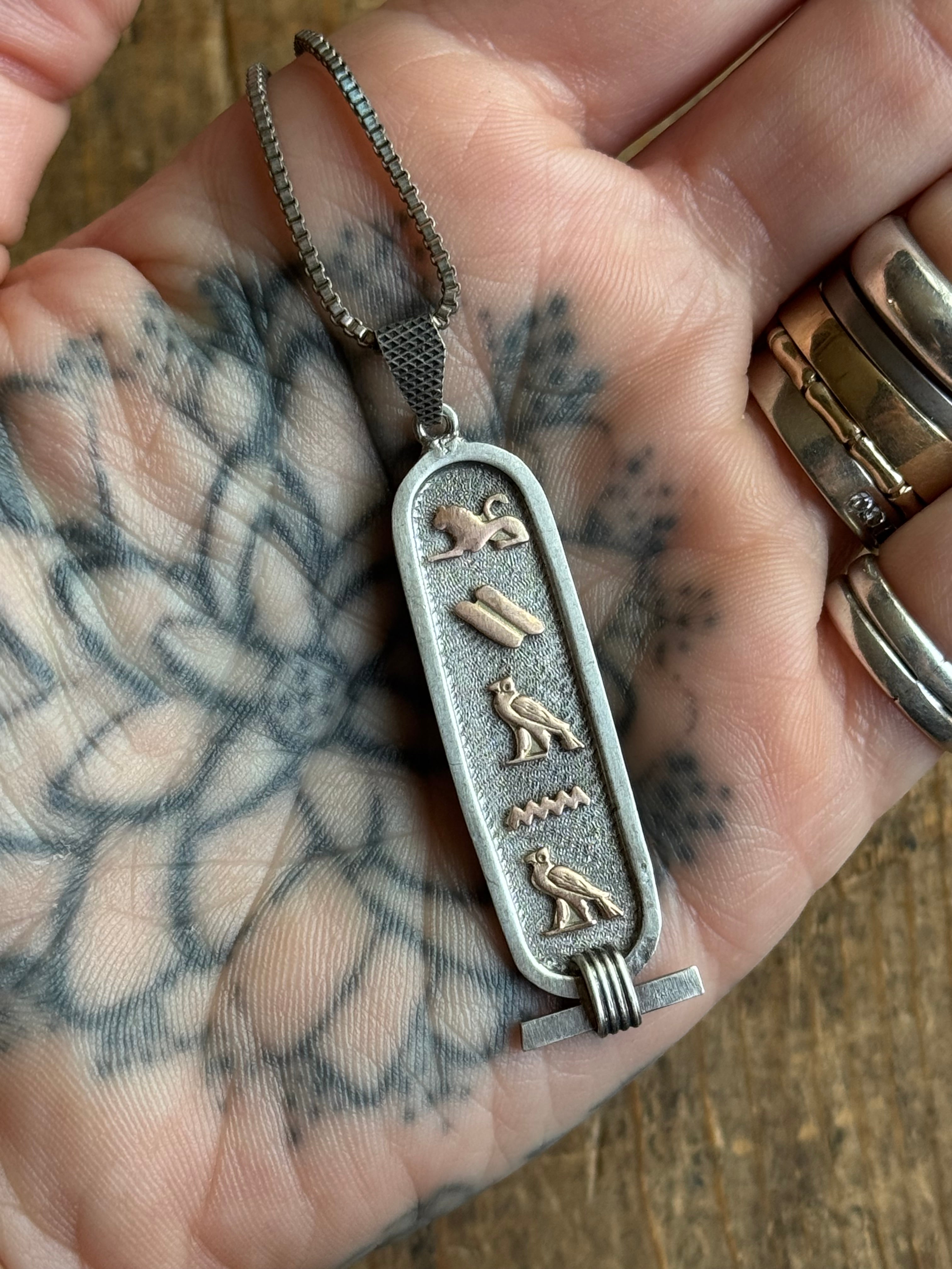 Vintage Sterling Silver & Gold Tone Cartouche Necklace