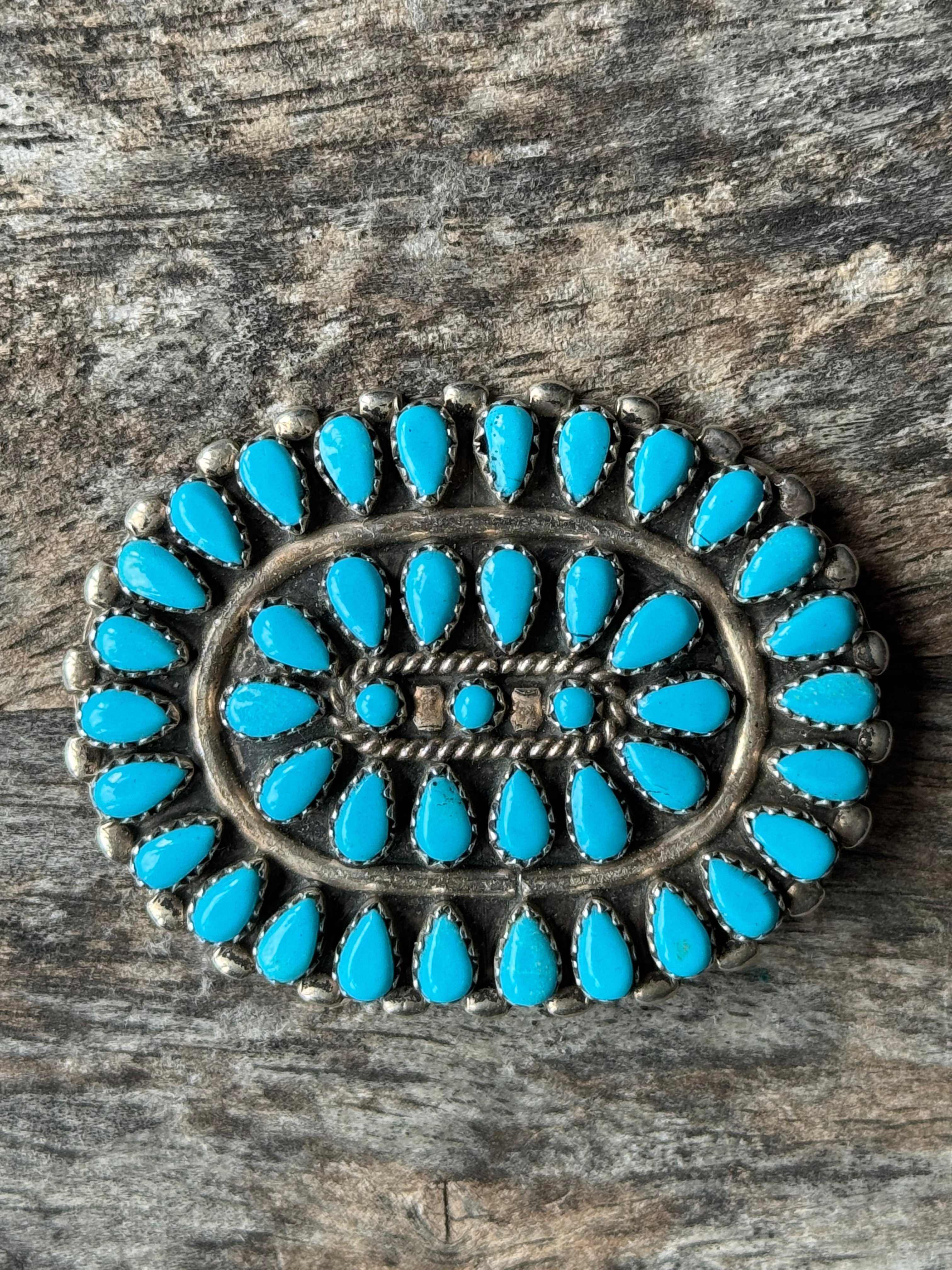 Huge Vintage Sterling Silver Turquoise Cluster Pin