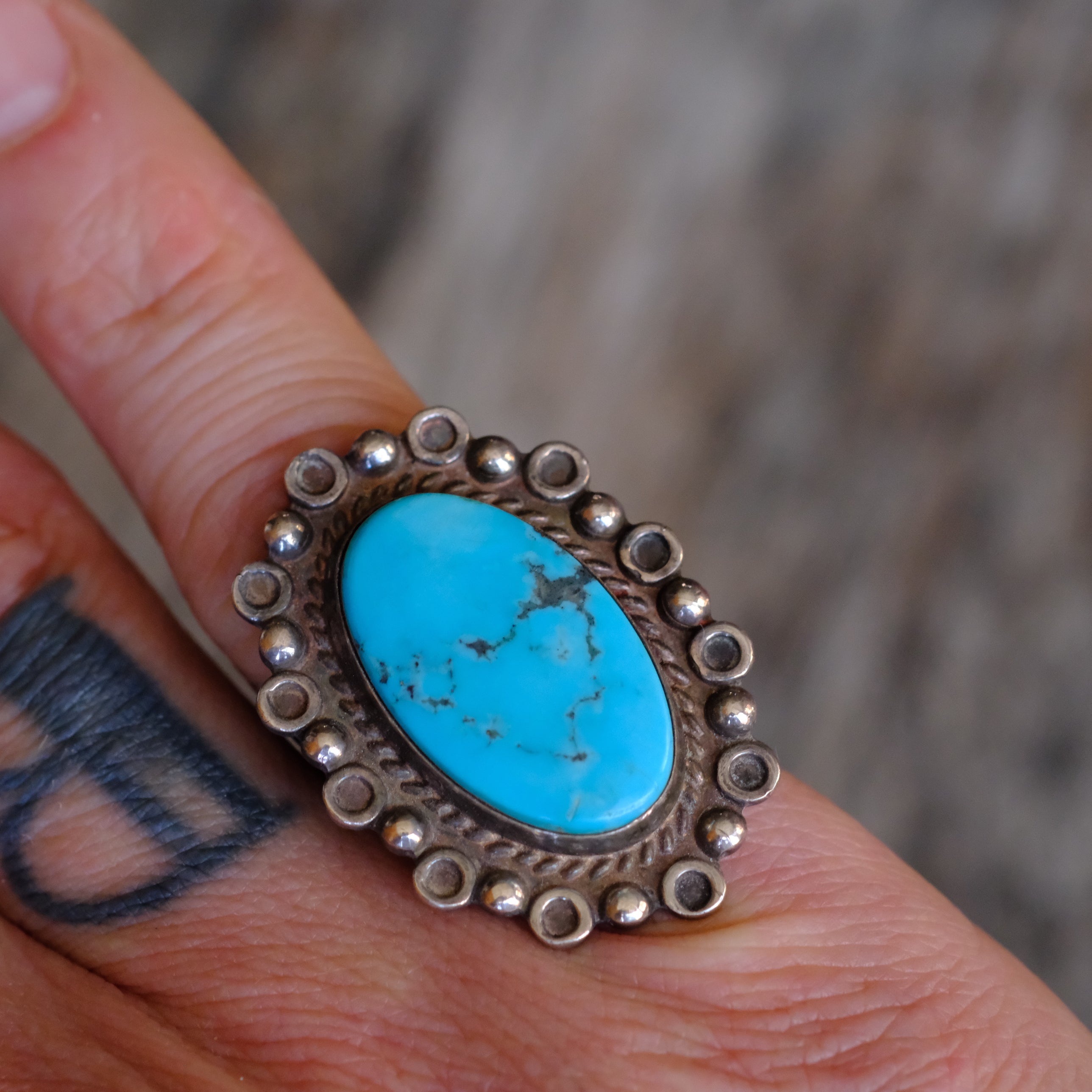 Vintage Sterling Turquoise Ring 5.75