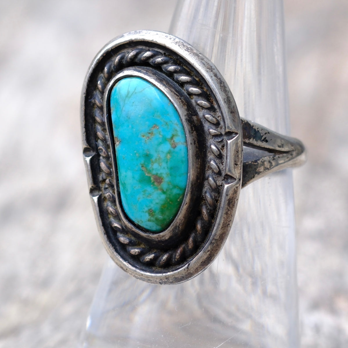 Vintage Sterling Turquoise Roper Ring 7