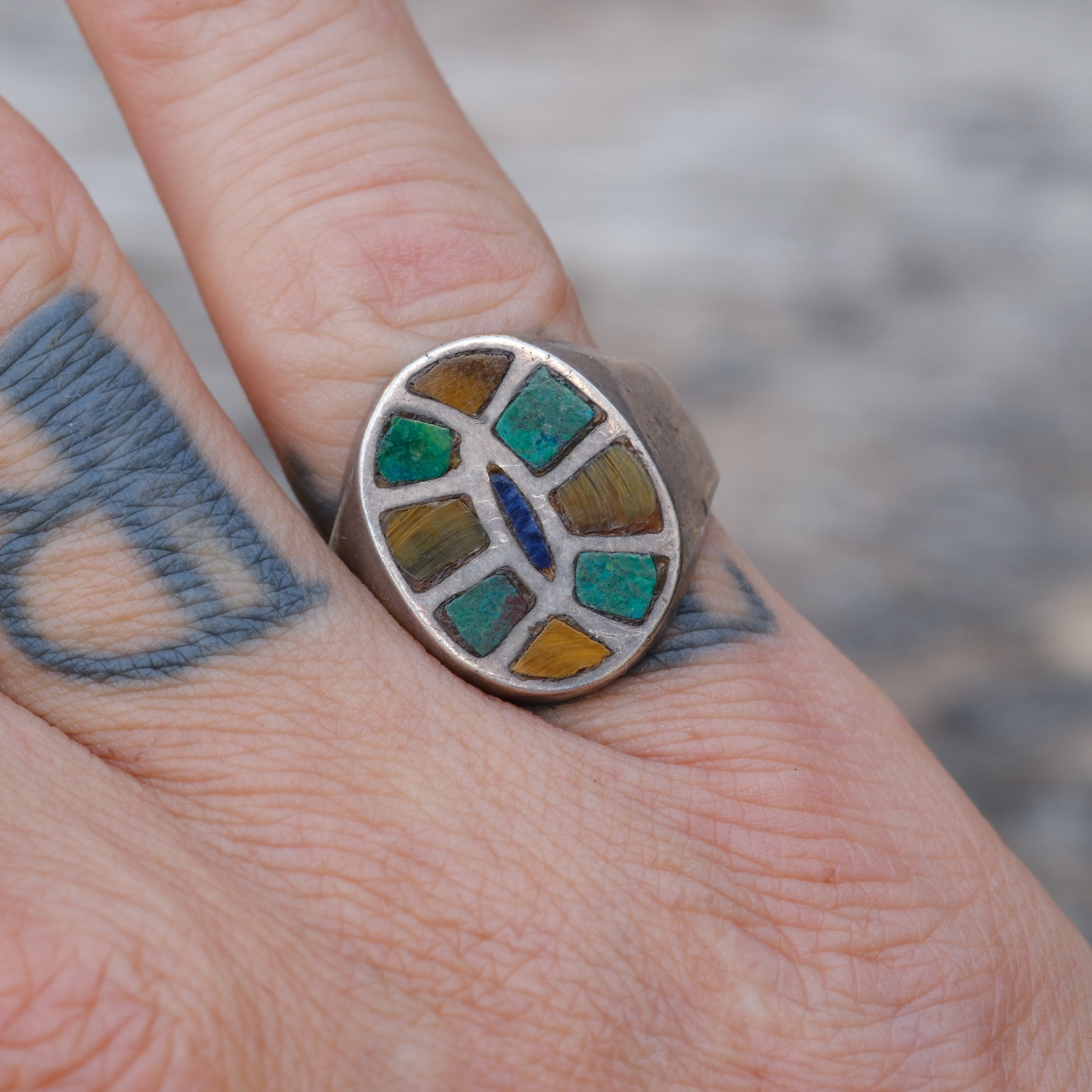 Vintage Sterling Multistone Inlay Ring 8