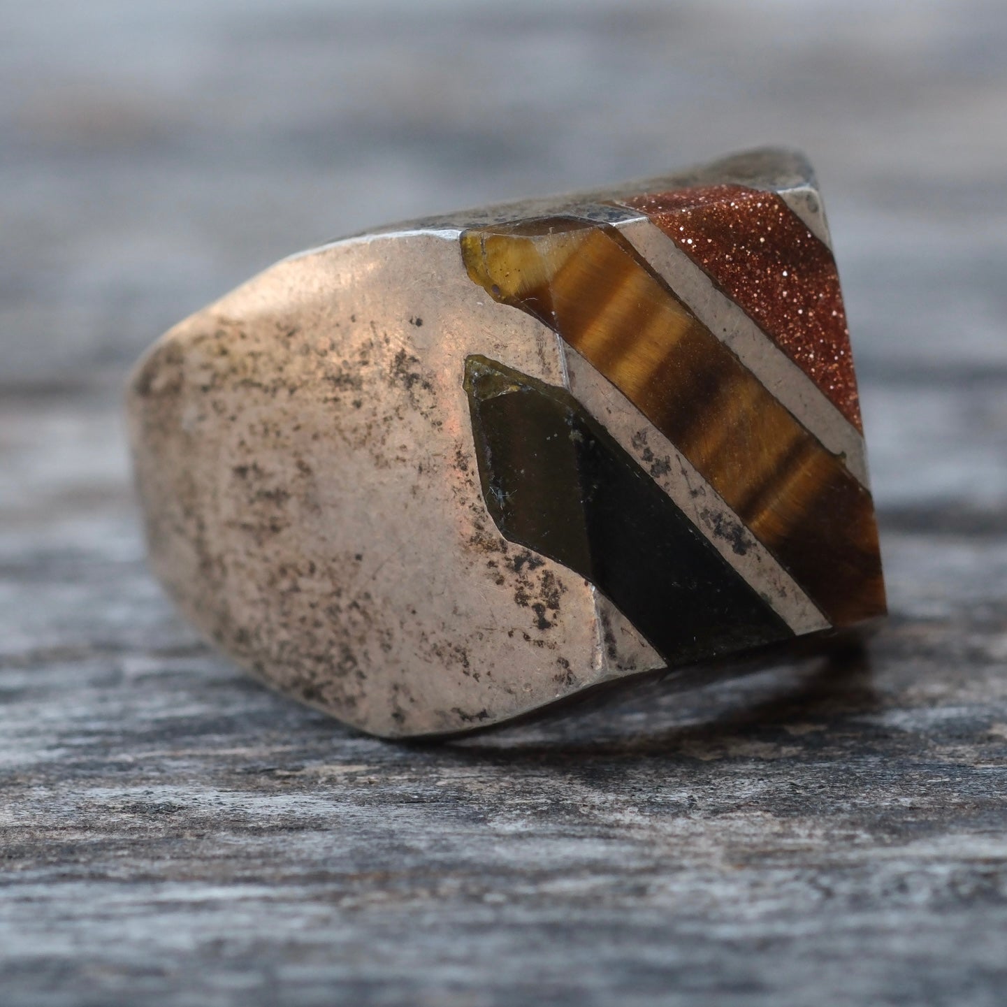Vintage Sterling Multistone Inlay Ring 11.5