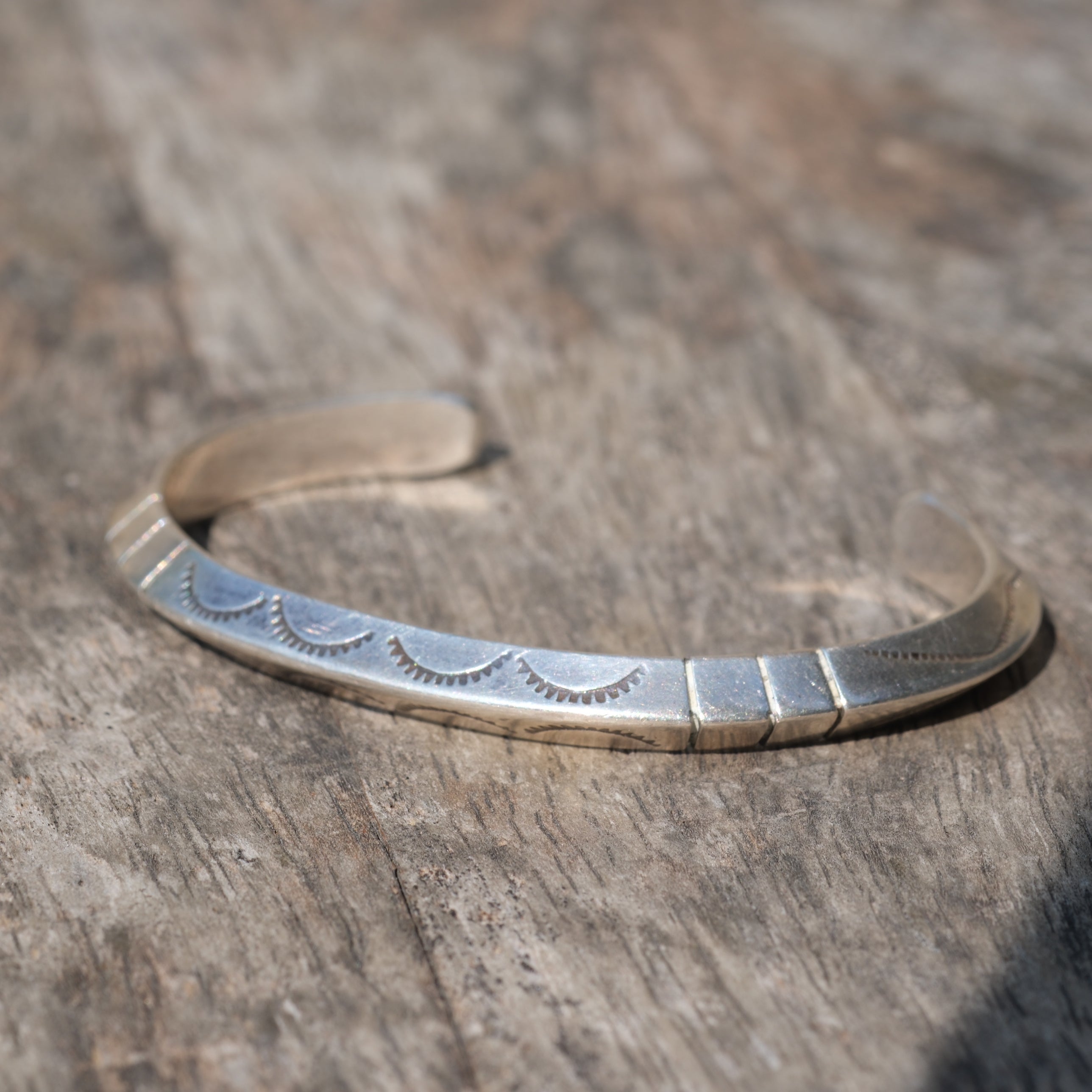 Vintage Sterling Silver Chunky Stamped Triangle Cuff