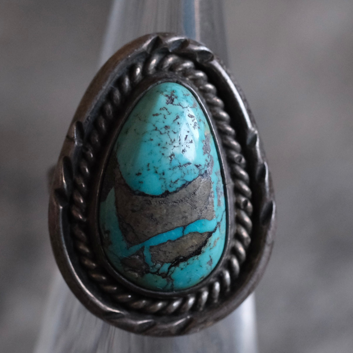 Vintage Sterling Turquoise Roper Ring 5