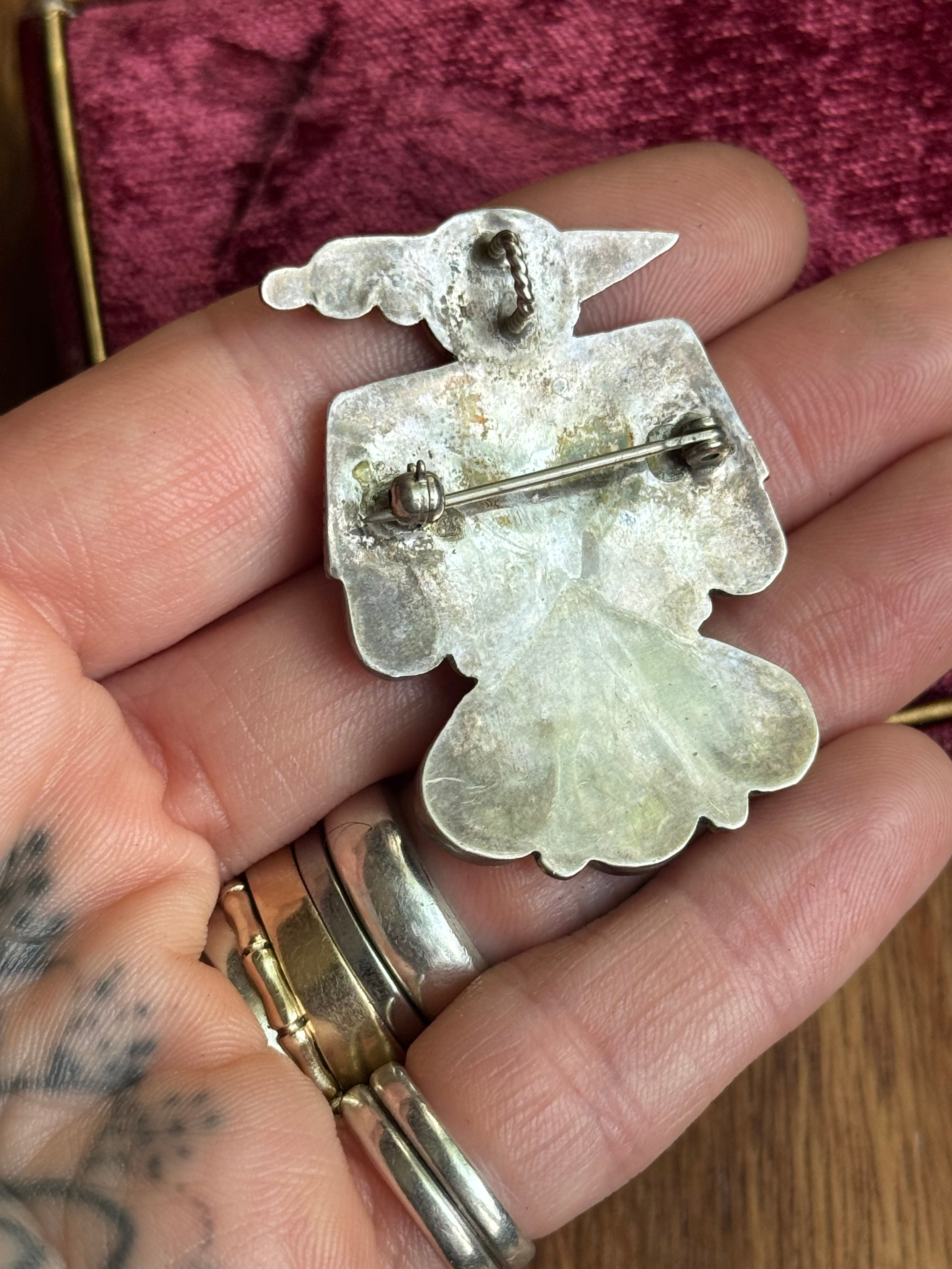 Vintage Sterling Silver Multistone Inlay Thunderbird Pin/Pendant