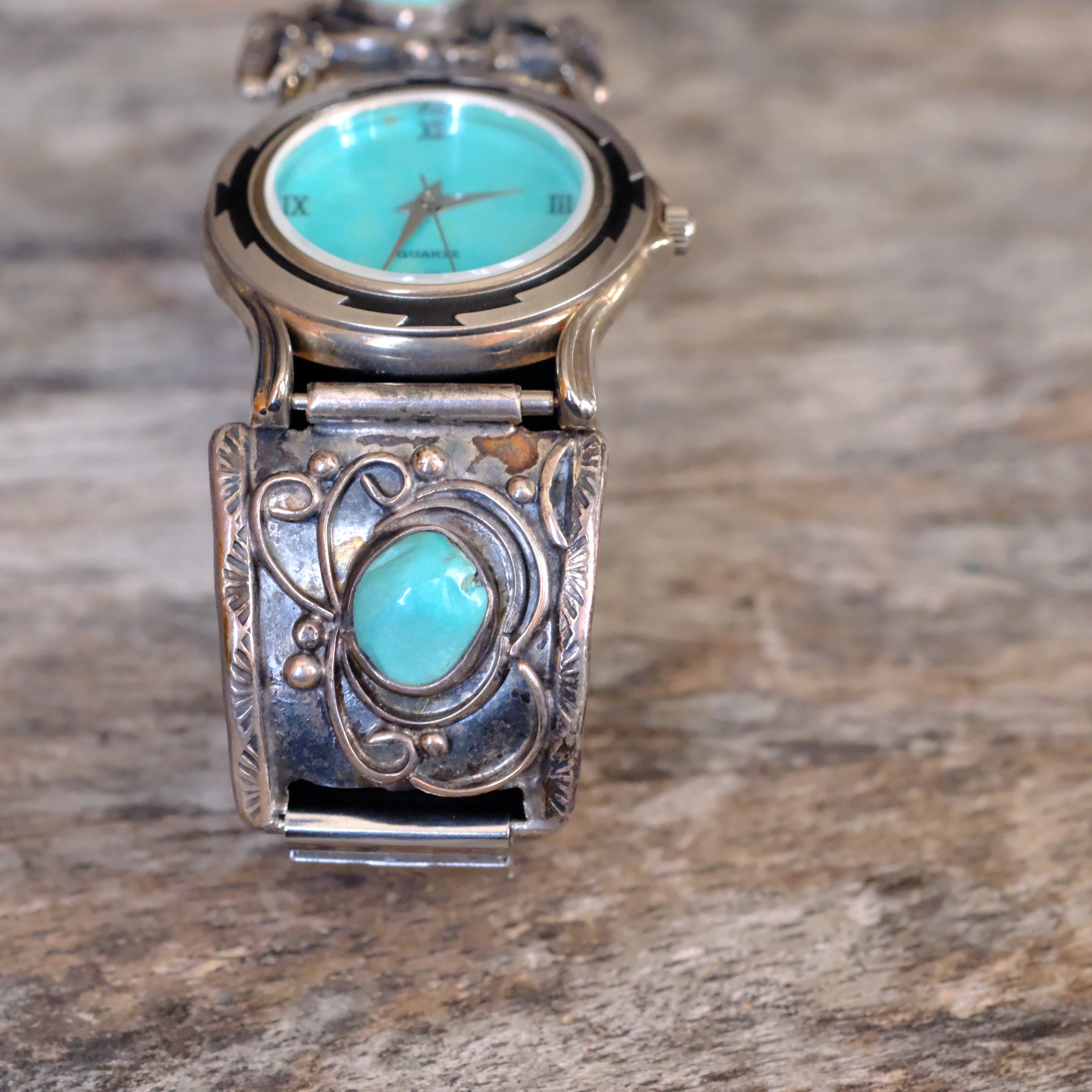 Vintage Sterling Turquoise Watch With Turquoise Dial
