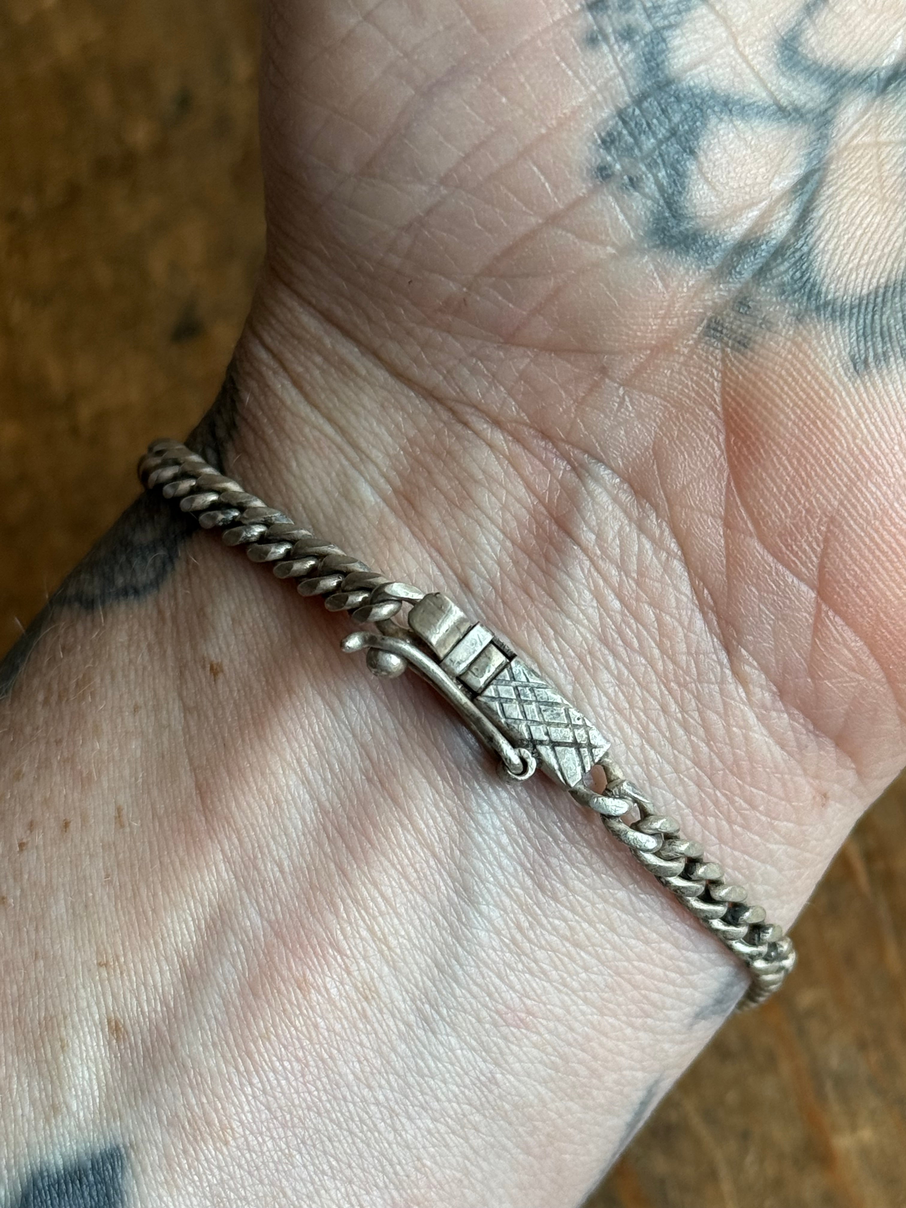 Vintage Sterling Silver 7” Winged Crest Curb Chain Bracelet