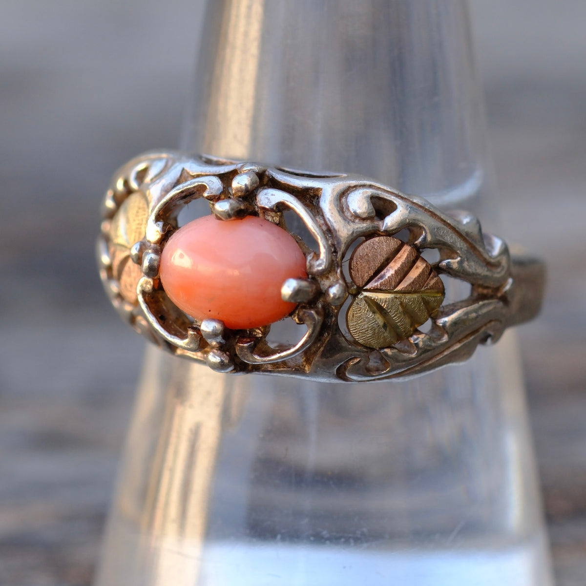 Vintage Sterling and Gold Spiny Oyster Ring 8.75