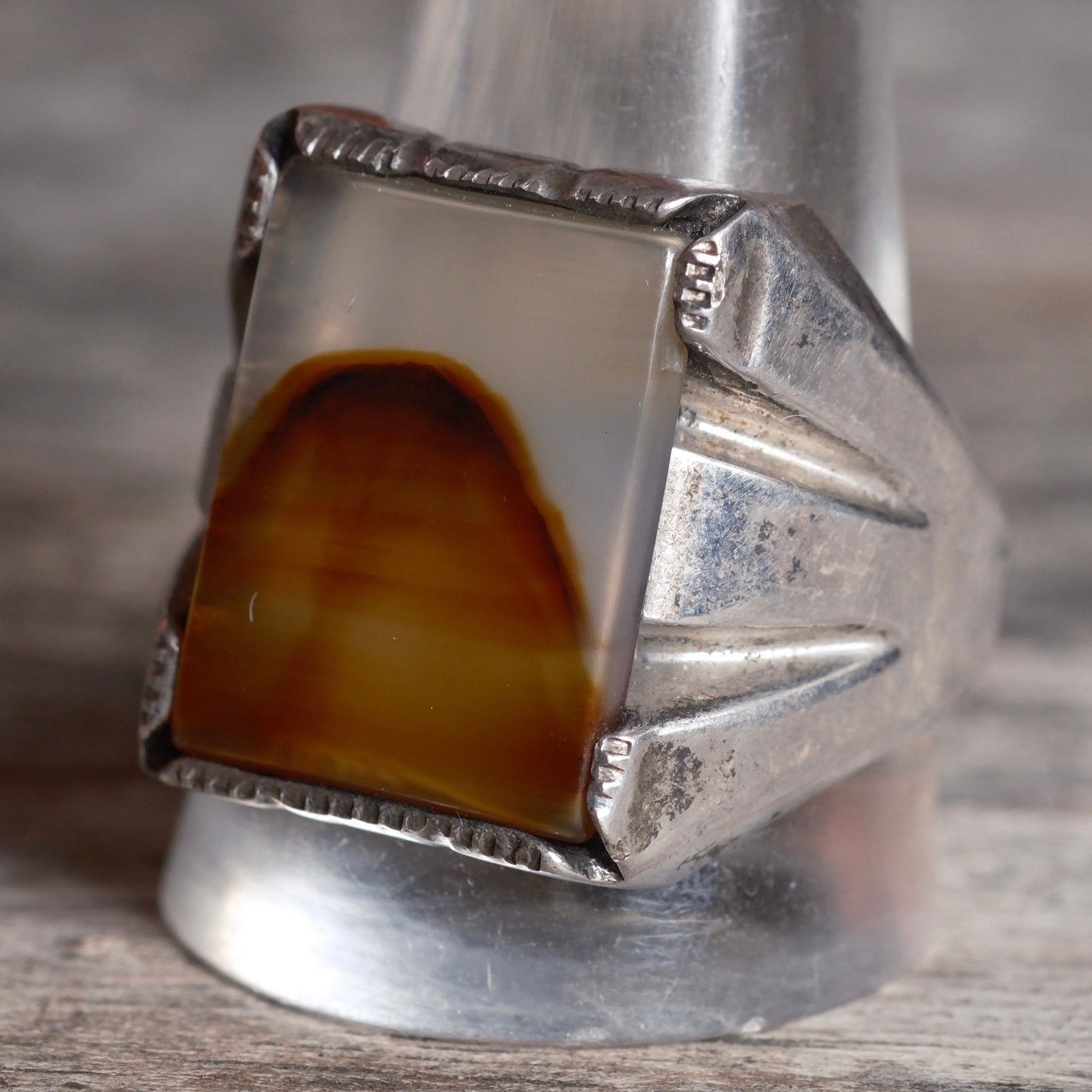 Vintage Sterling Agate Signet Ring 13.5