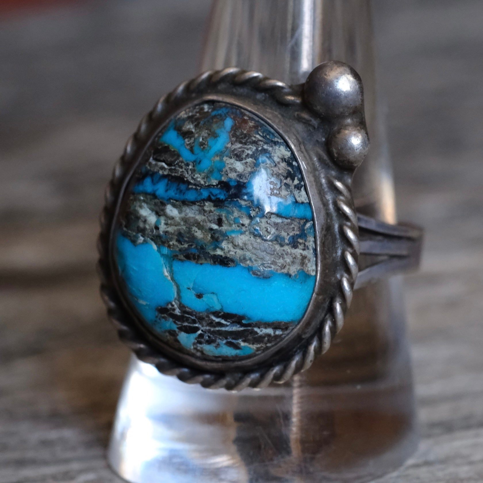 Vintage Sterling Turquoise Roper Ring 10.25
