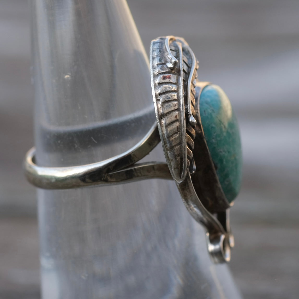 Vintage Sterling Turquoise Feather Ring 5.75