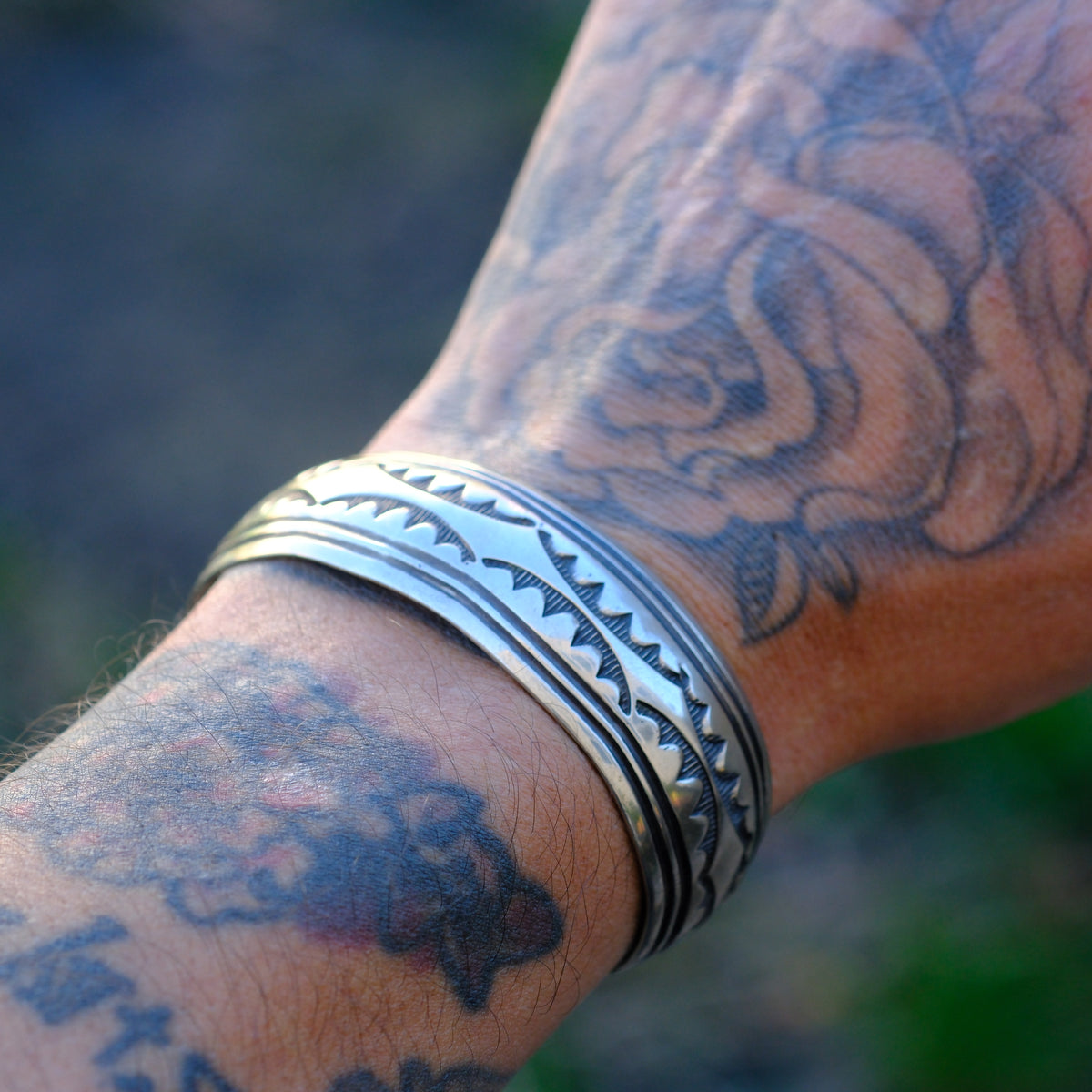 Vintage Sterling Stamped Cuff Bracelet