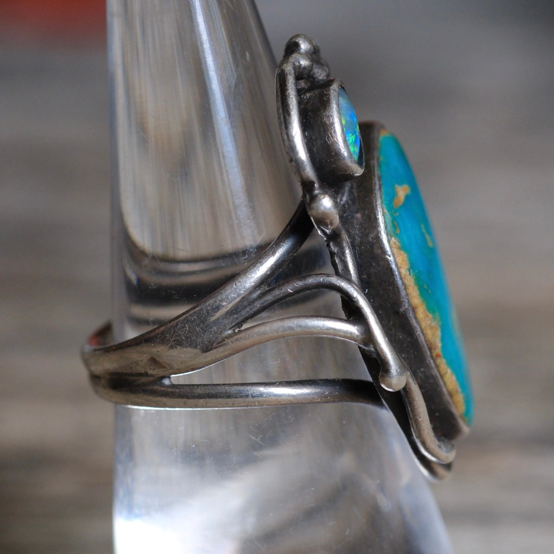 Vintage Sterling Turquoise and Abalone Ring 6.5